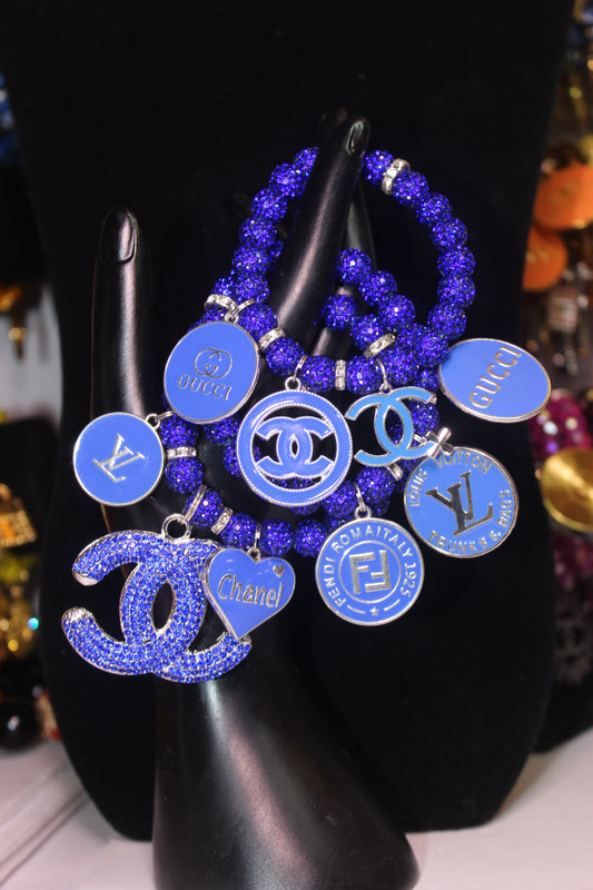 3 Piece Blue Rhinestone Charm Bracelet Set