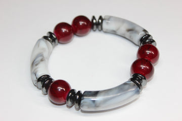 Red/Marble Grey & Black Beaded Bracelet
