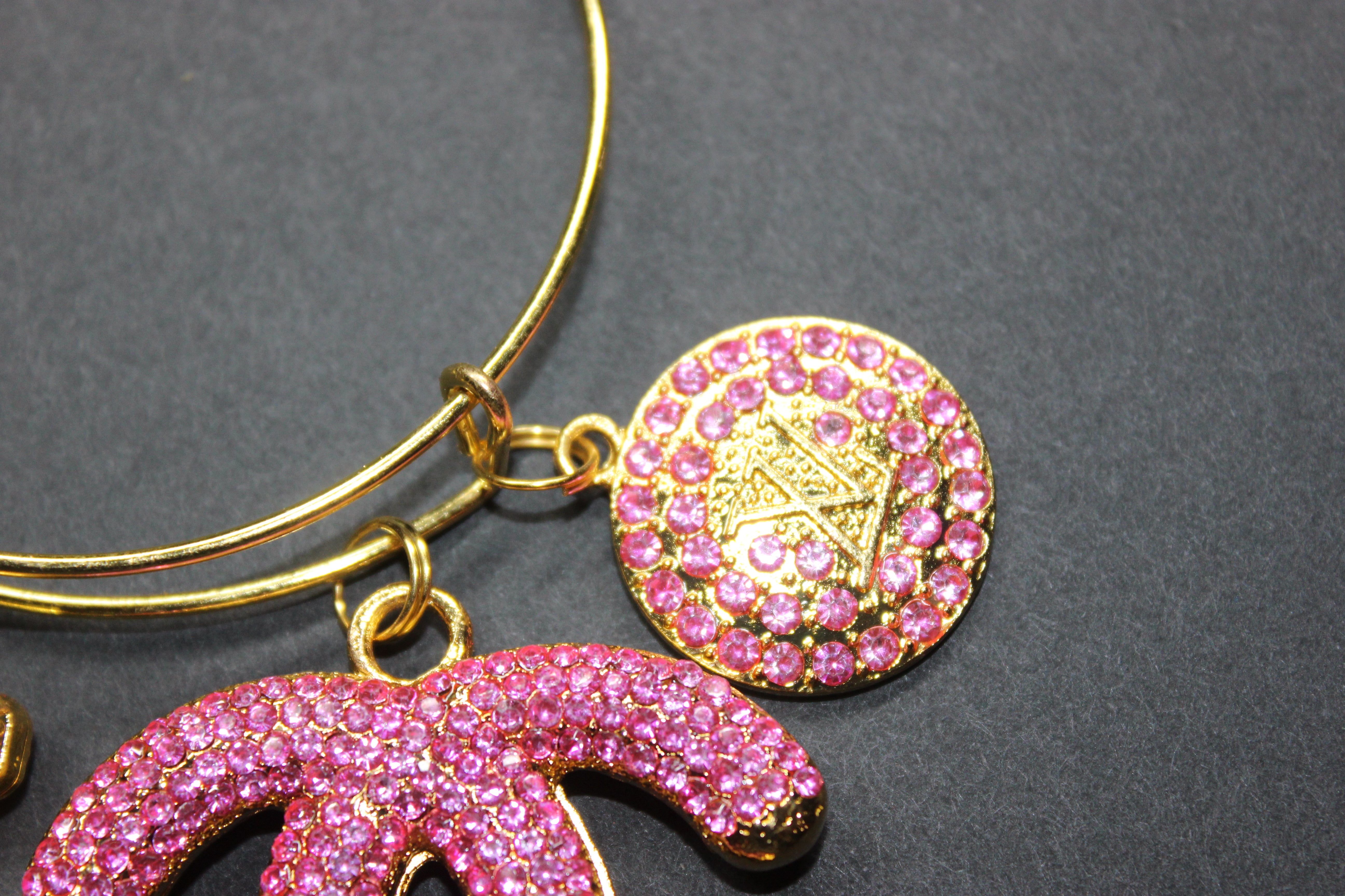 Pink & Gold Rhinestone Charm Bangle Bracelet