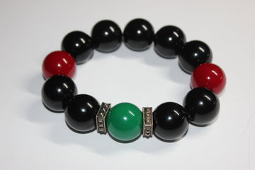 Black Red & Green Large Beaded Bracelet