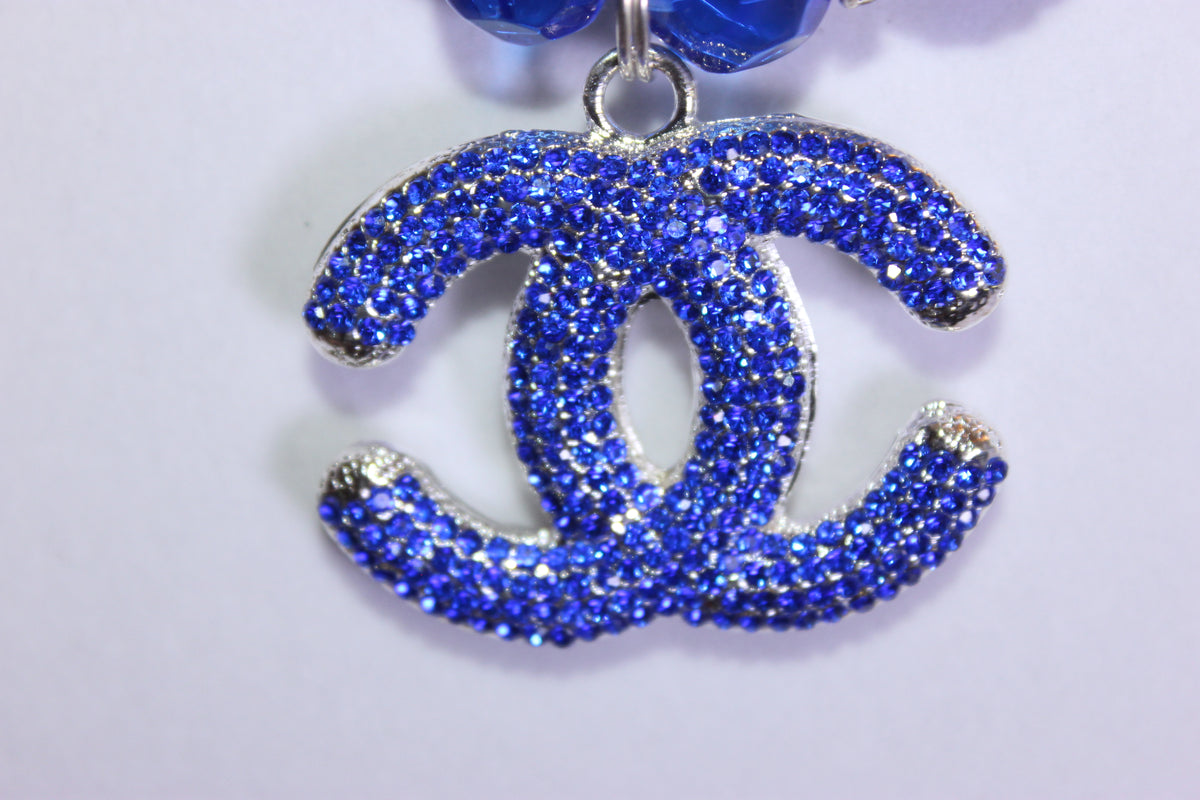 Royal Blue & Silver Rhinestone Charm Necklace & Earrings Set
