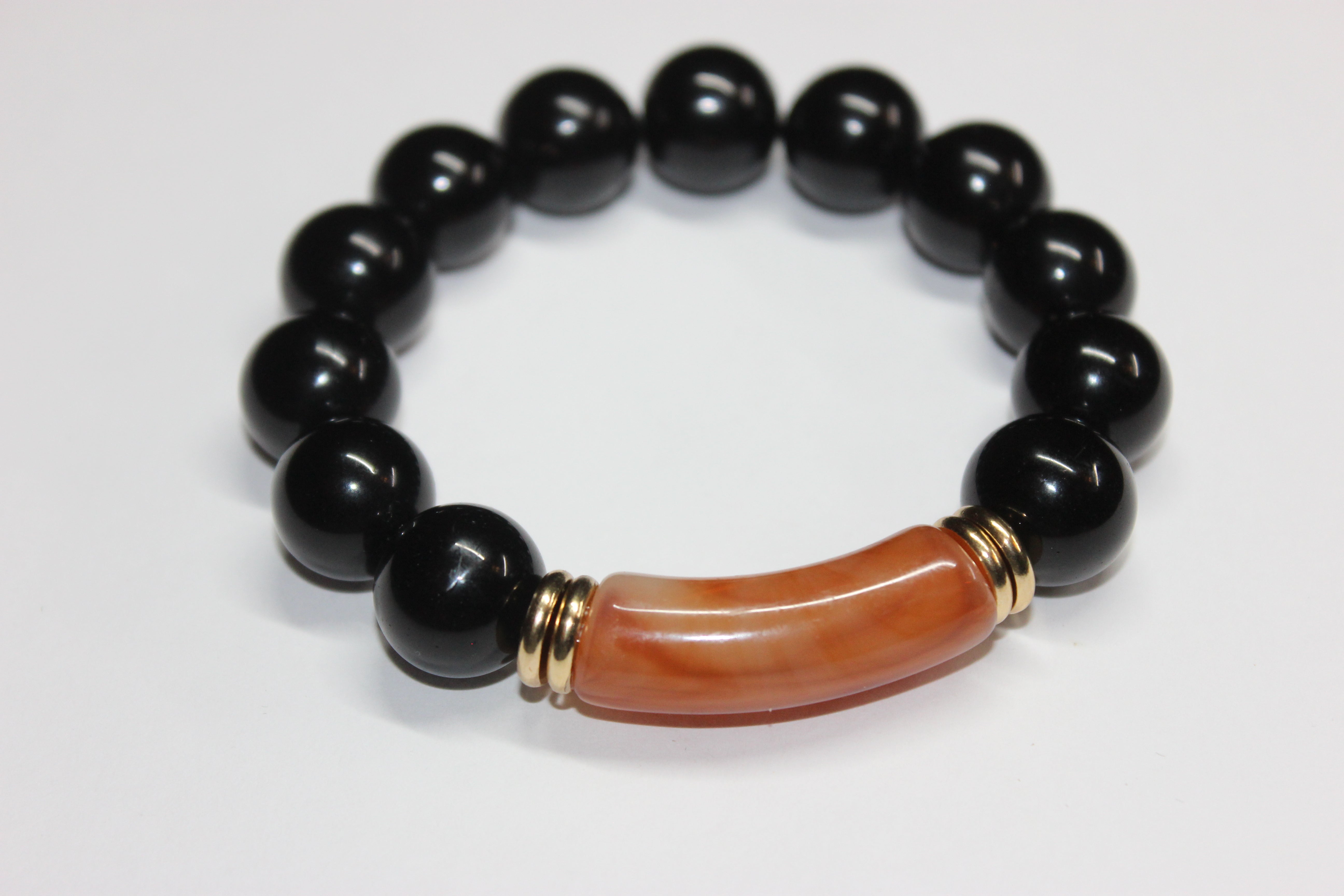 Black Brown & Gold Beaded Bracelet