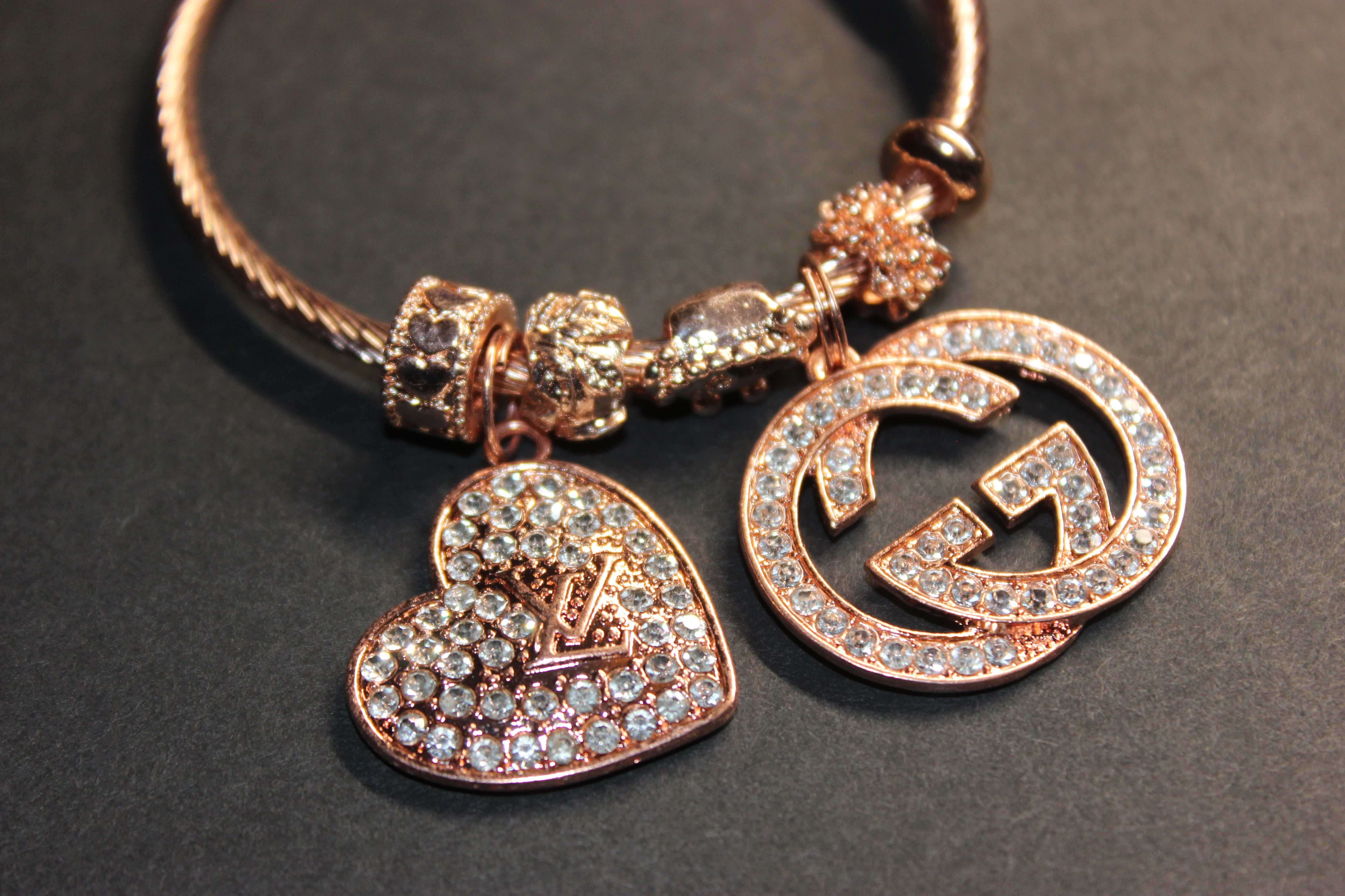 Rose Gold Charm Bangle Bracelet