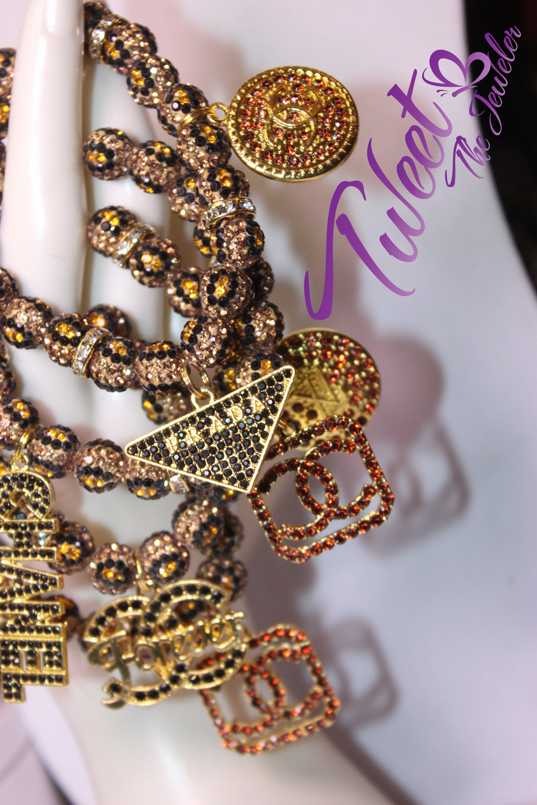Animal Print 4 Piece Rhinestone Charm Bracelet Set Black/Brown/Gold/Topaz