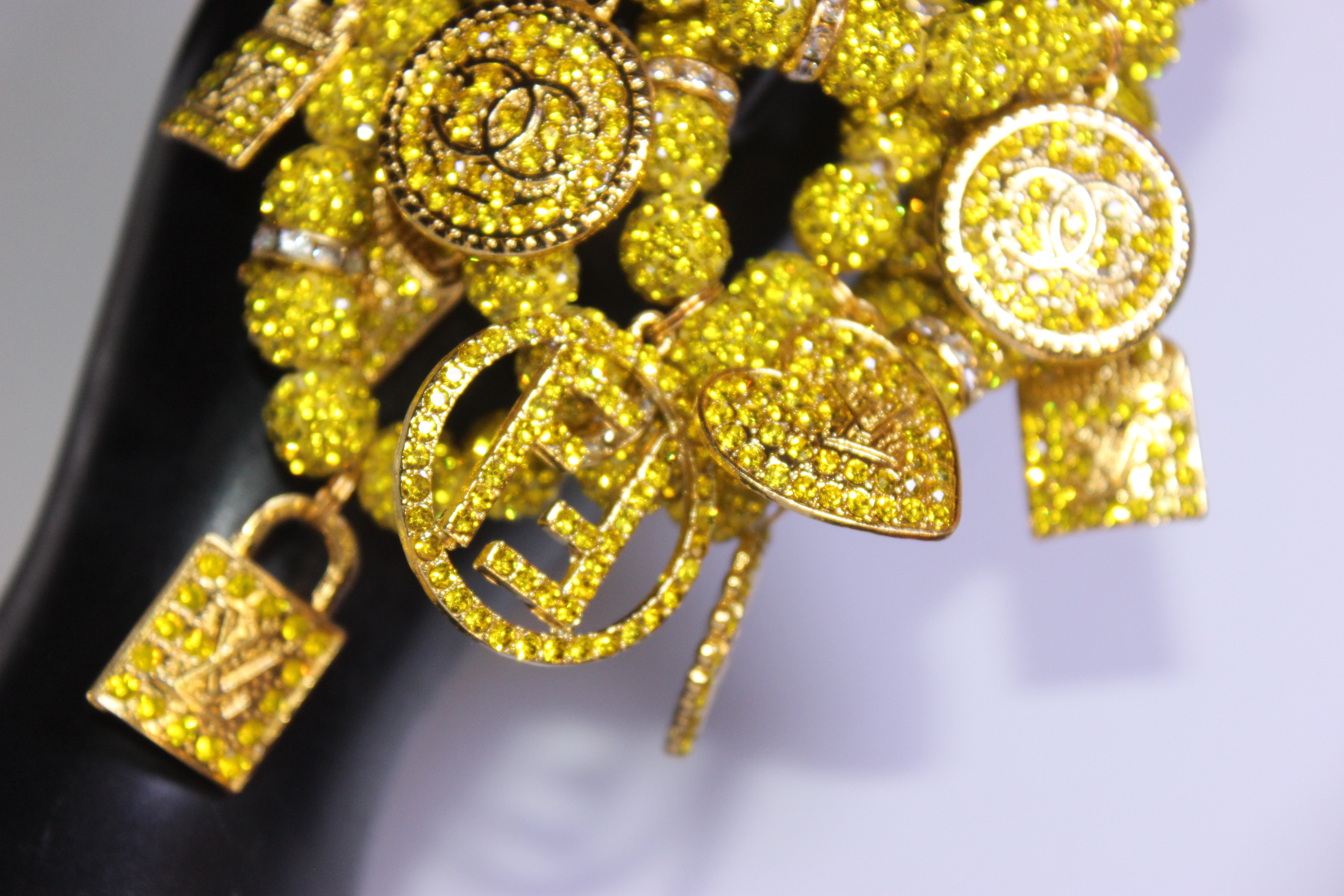 4 Piece Yellow & Gold Rhinestone Charm Bracelet Set