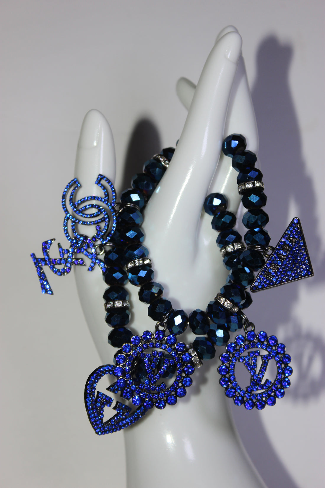 Electric Blue Crystal 2 Piece Charm Bracelet Set