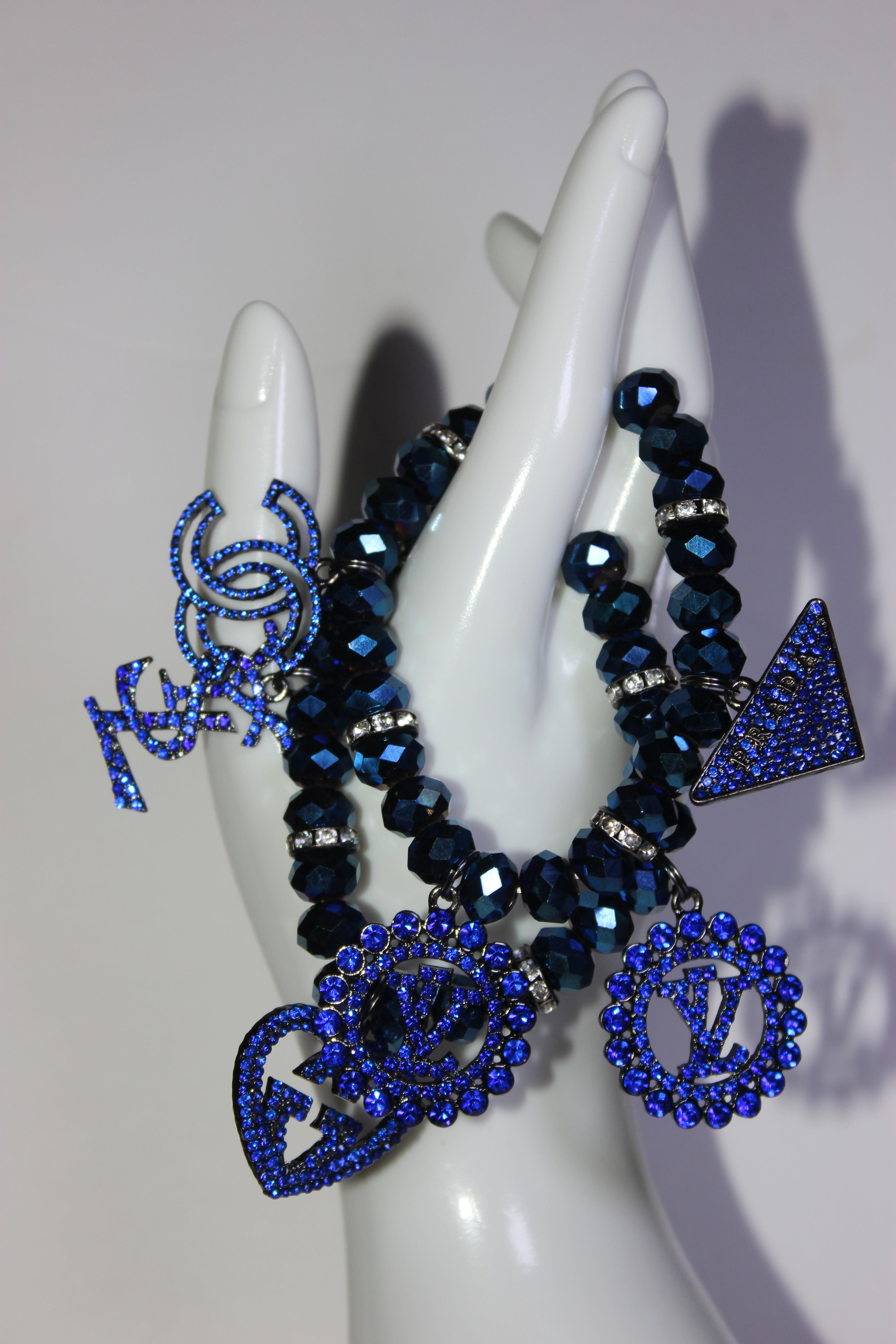 Electric Blue Crystal 2 Piece Charm Bracelet Set