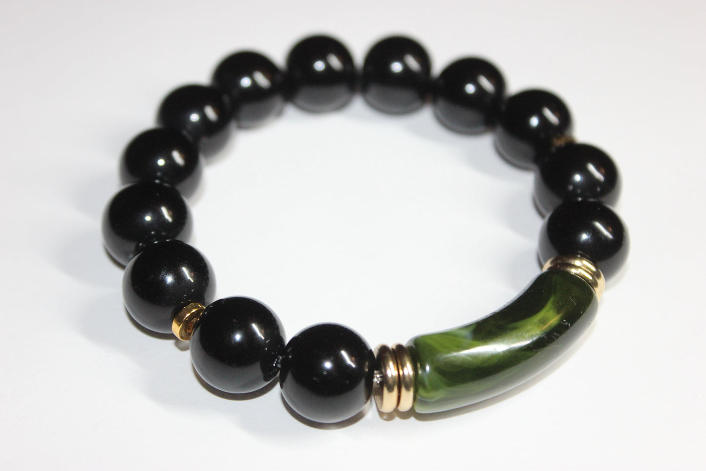 Olive Green Black & Gold Beaded Bracelet