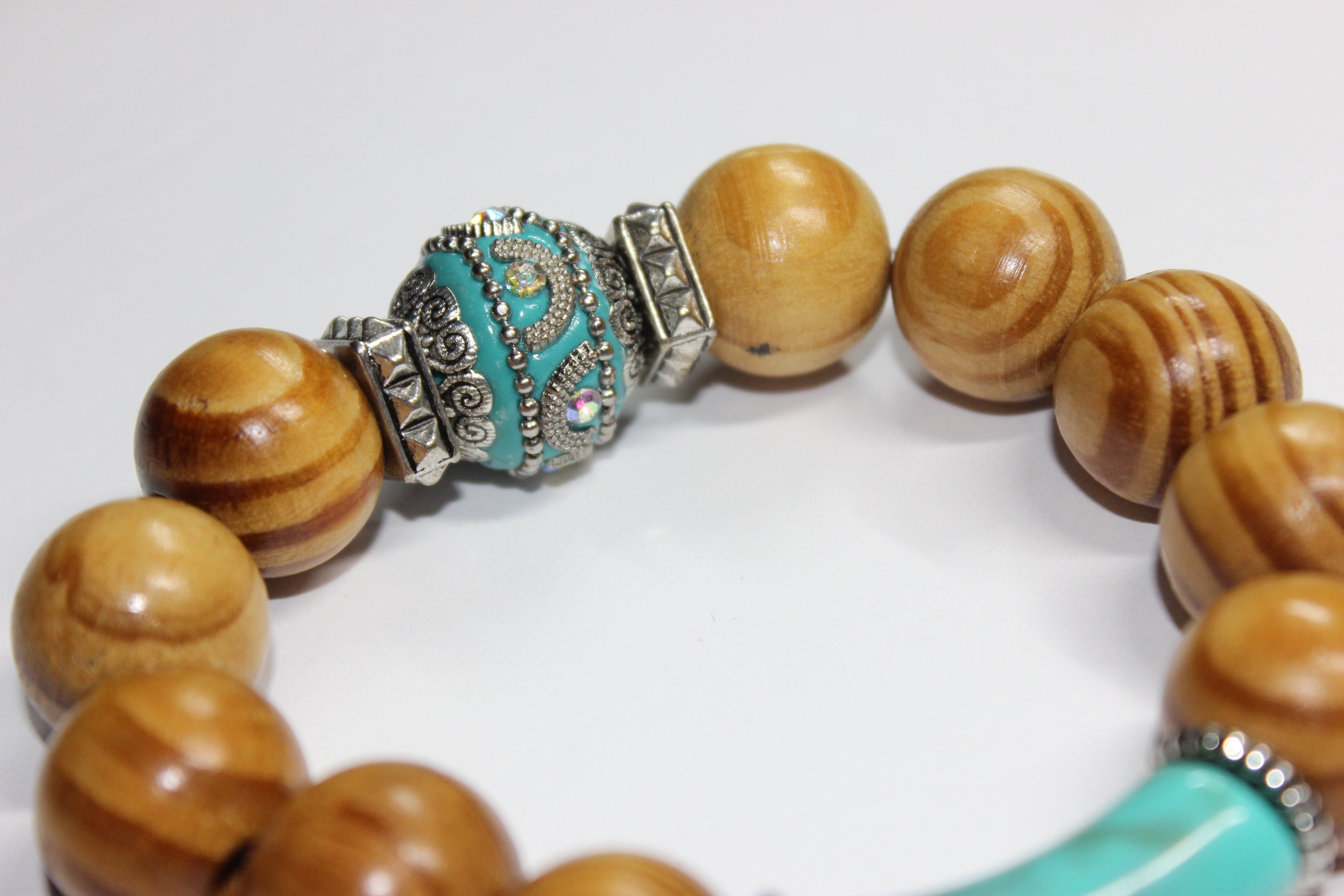 Wood & Turquoise Beaded Bracelet