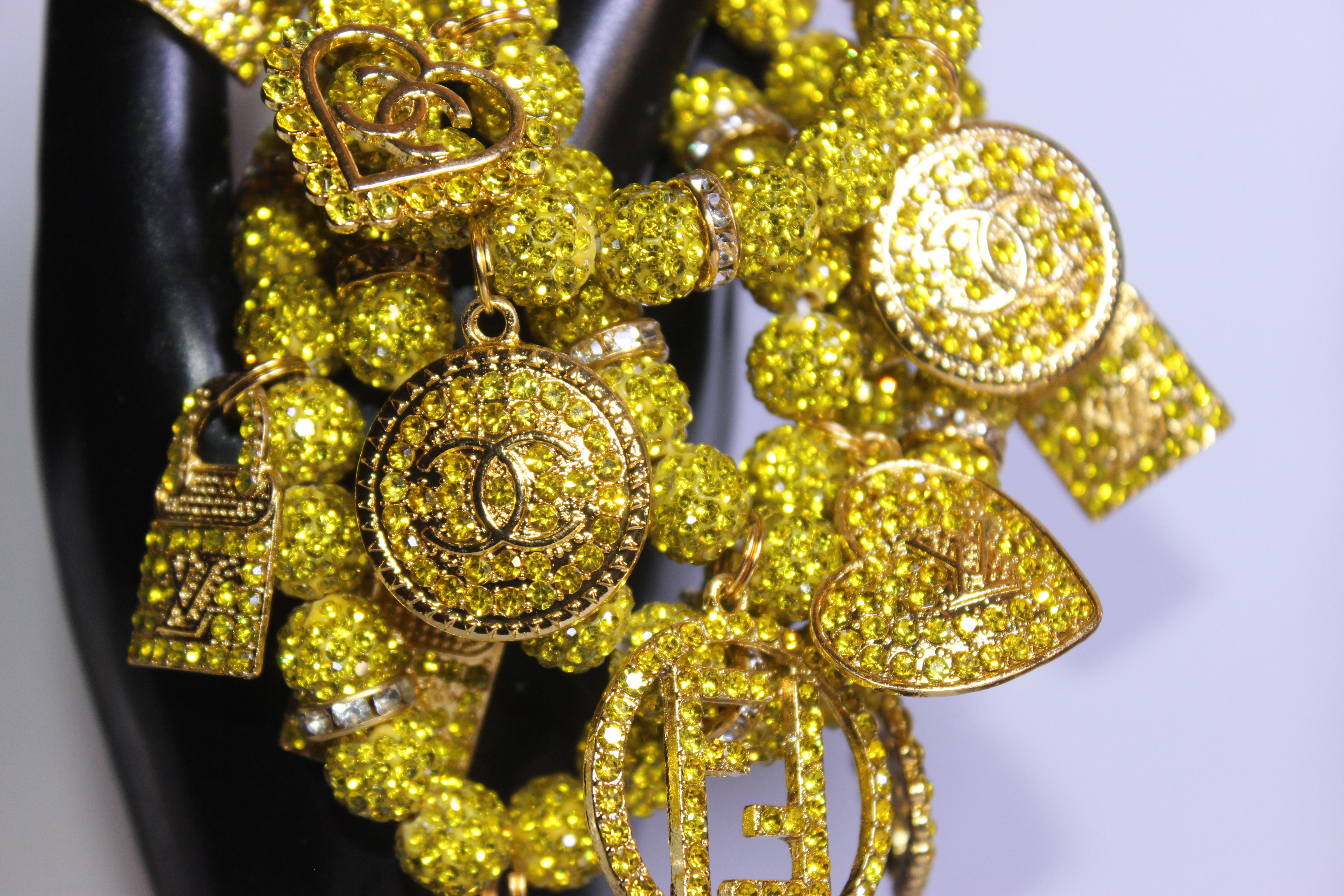4 Piece Yellow & Gold Rhinestone Charm Bracelet Set