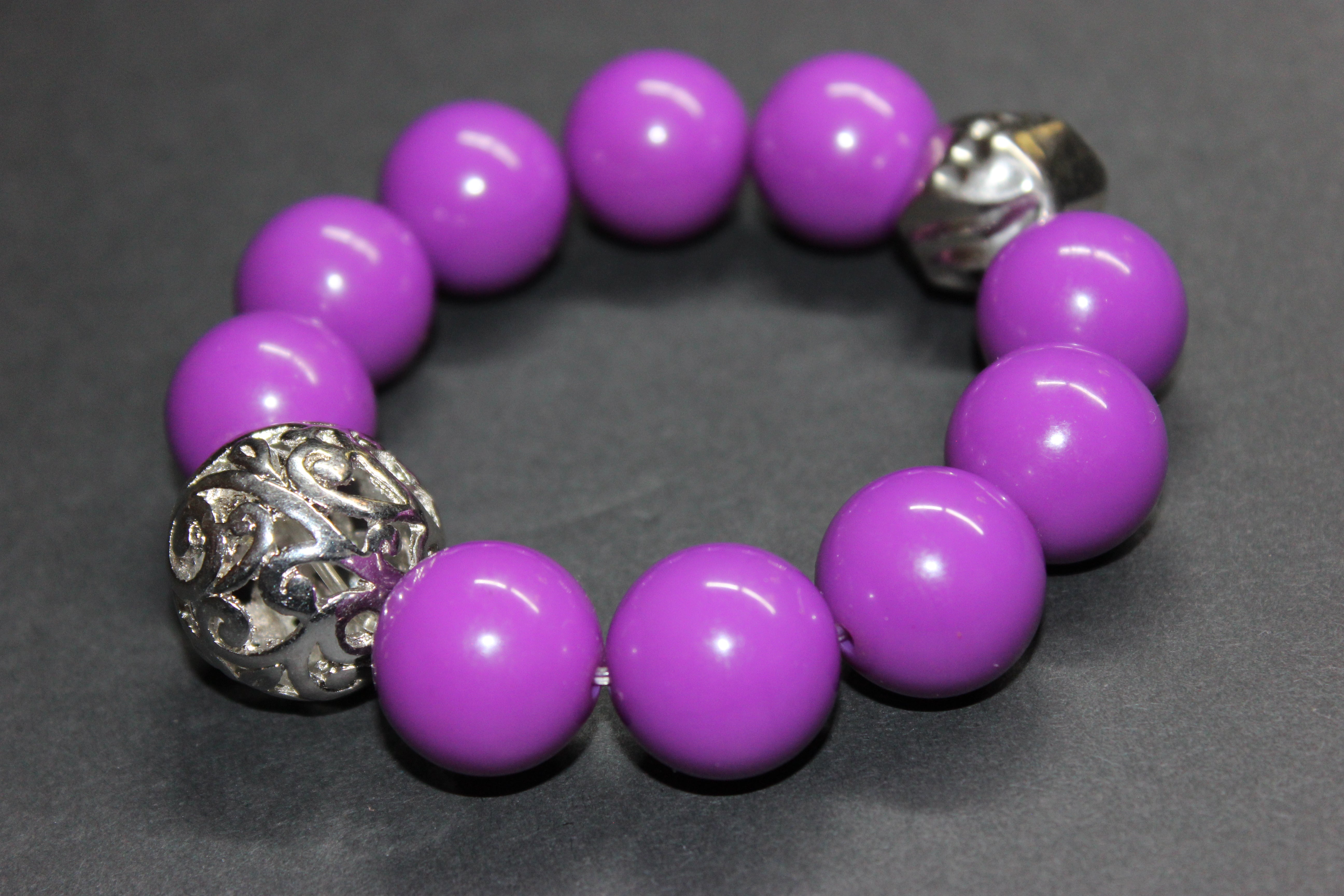 Plum/Purple w/ Silver Large Beaded Bracelet