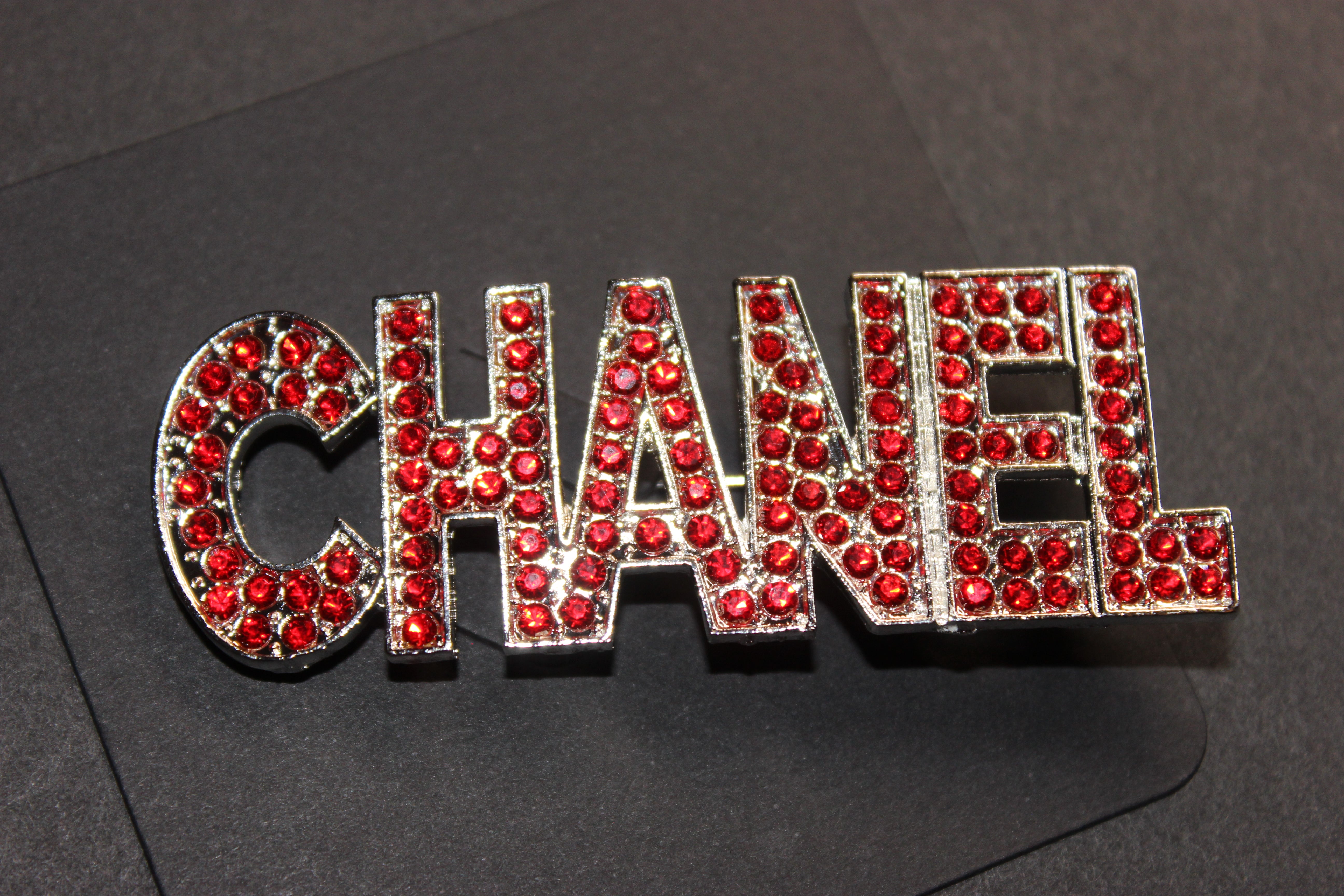 Red & Silver Rhinestone Brooch Pin