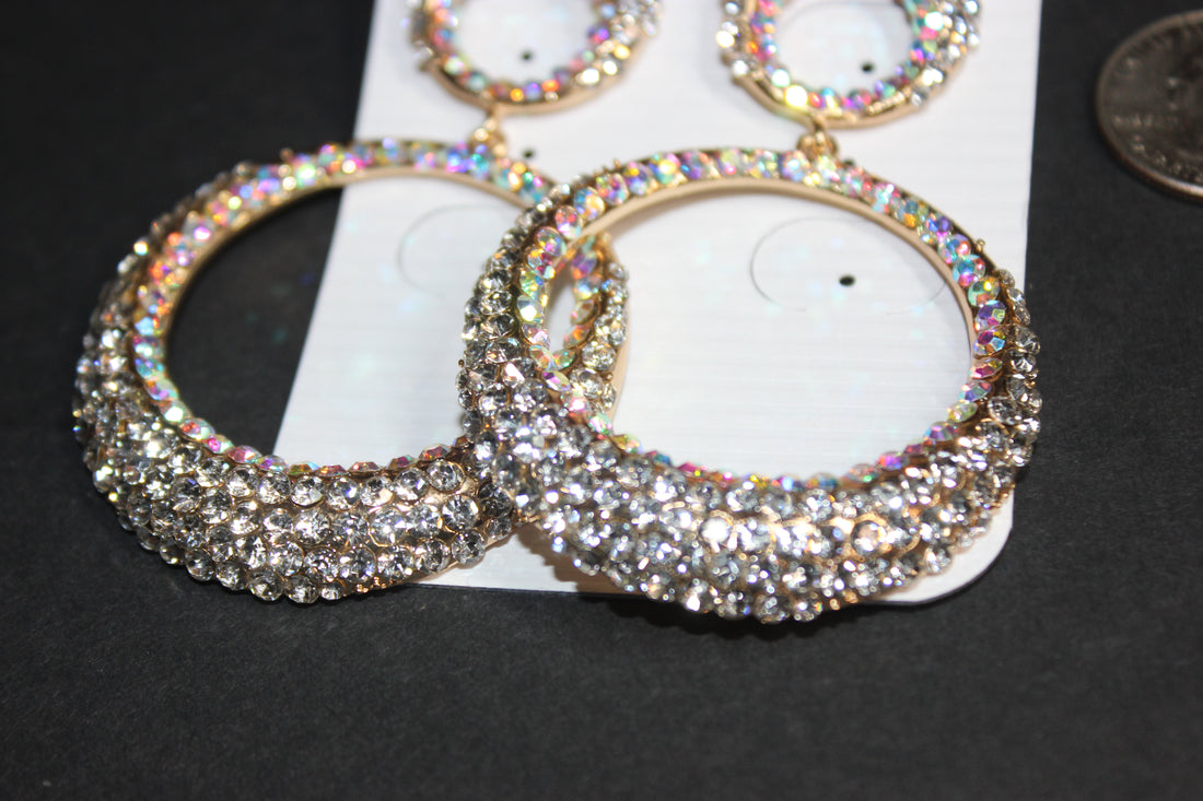 Iridescent & Clear Rhinestone Earrings