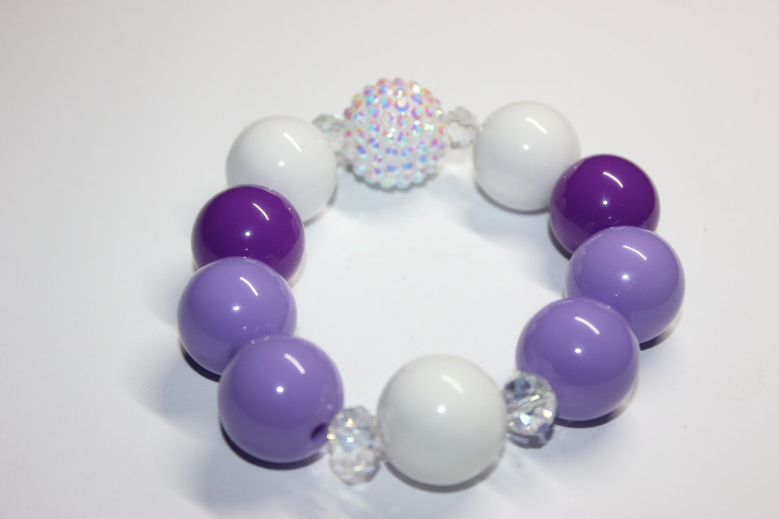White & Purple Large Beaded Bracelet