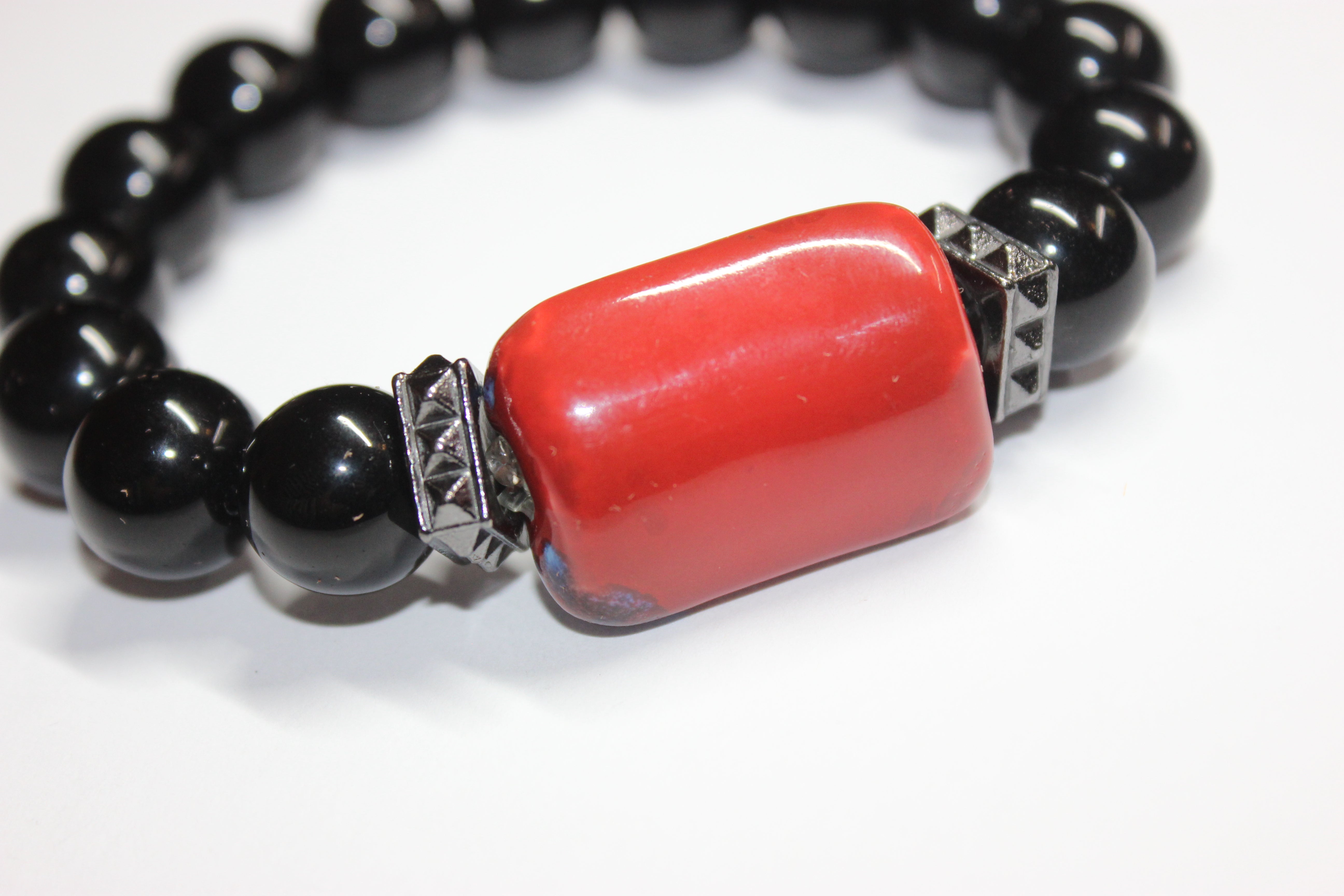 Black & Red/Blue Beaded Bracelet