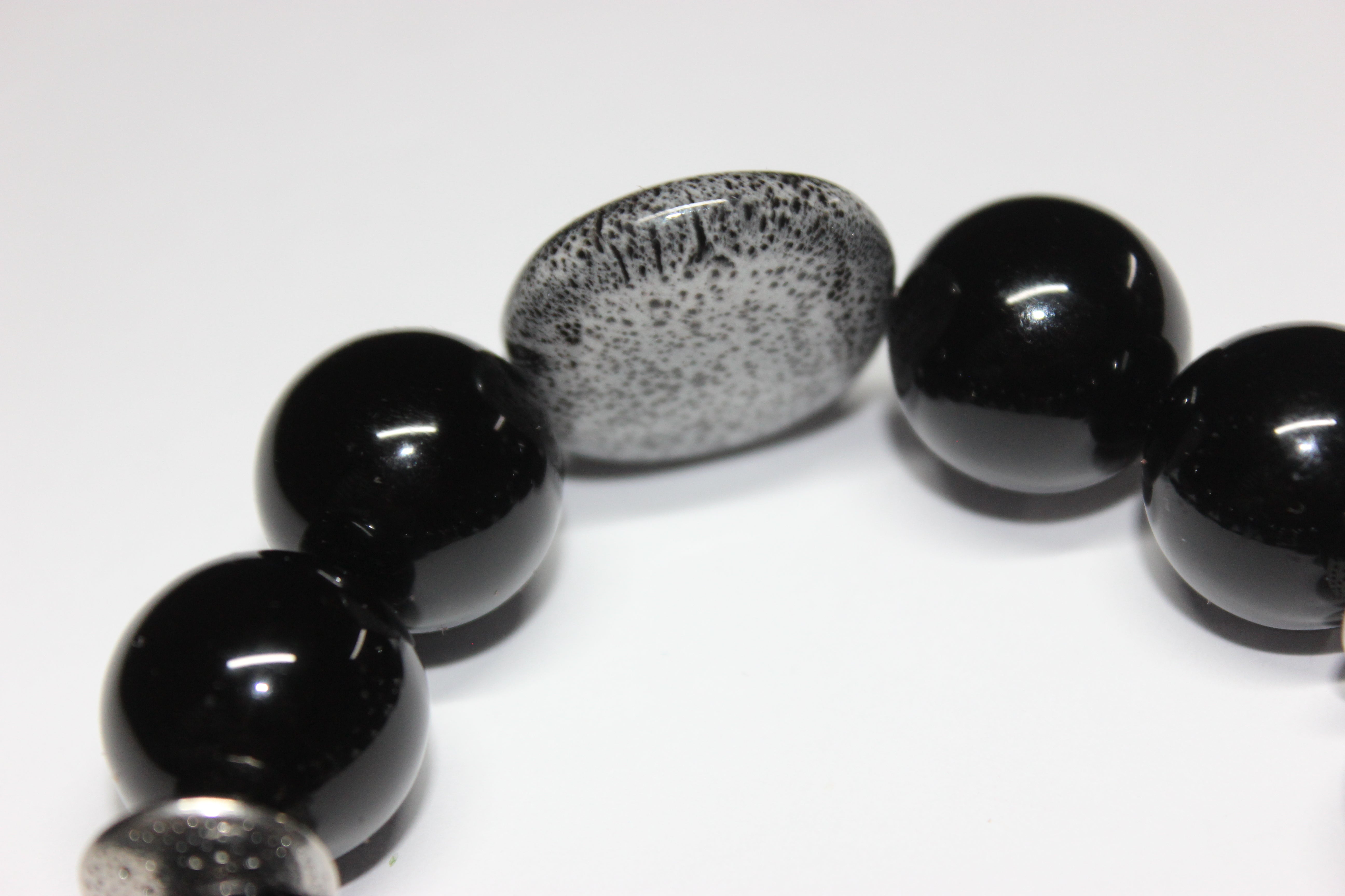 Black Grey & Red Large Beaded Bracelet