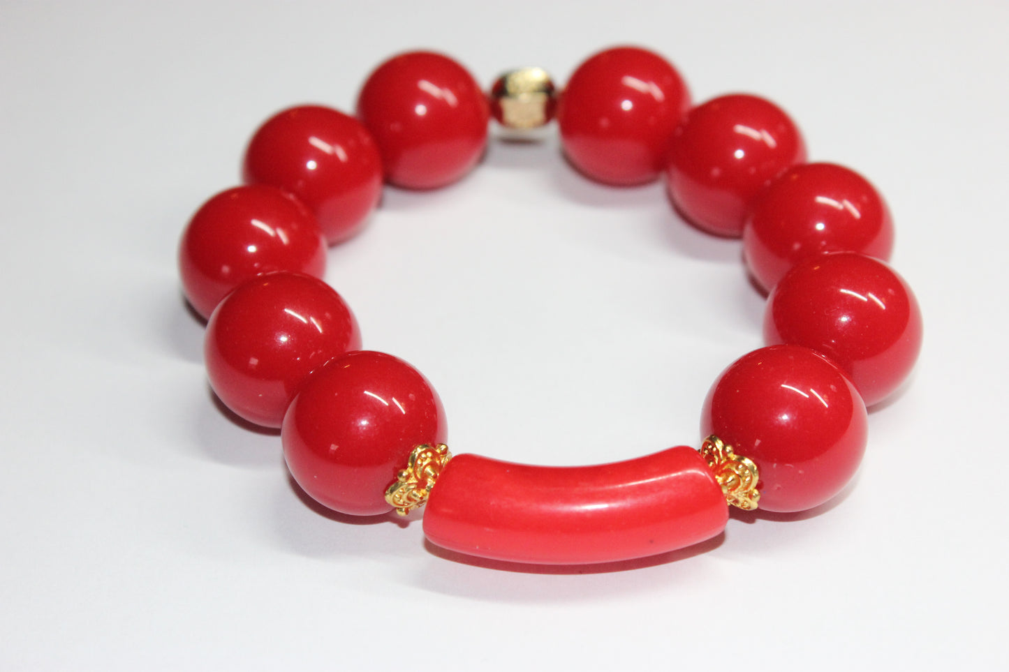 Red & Gold Large Beaded Bracelet