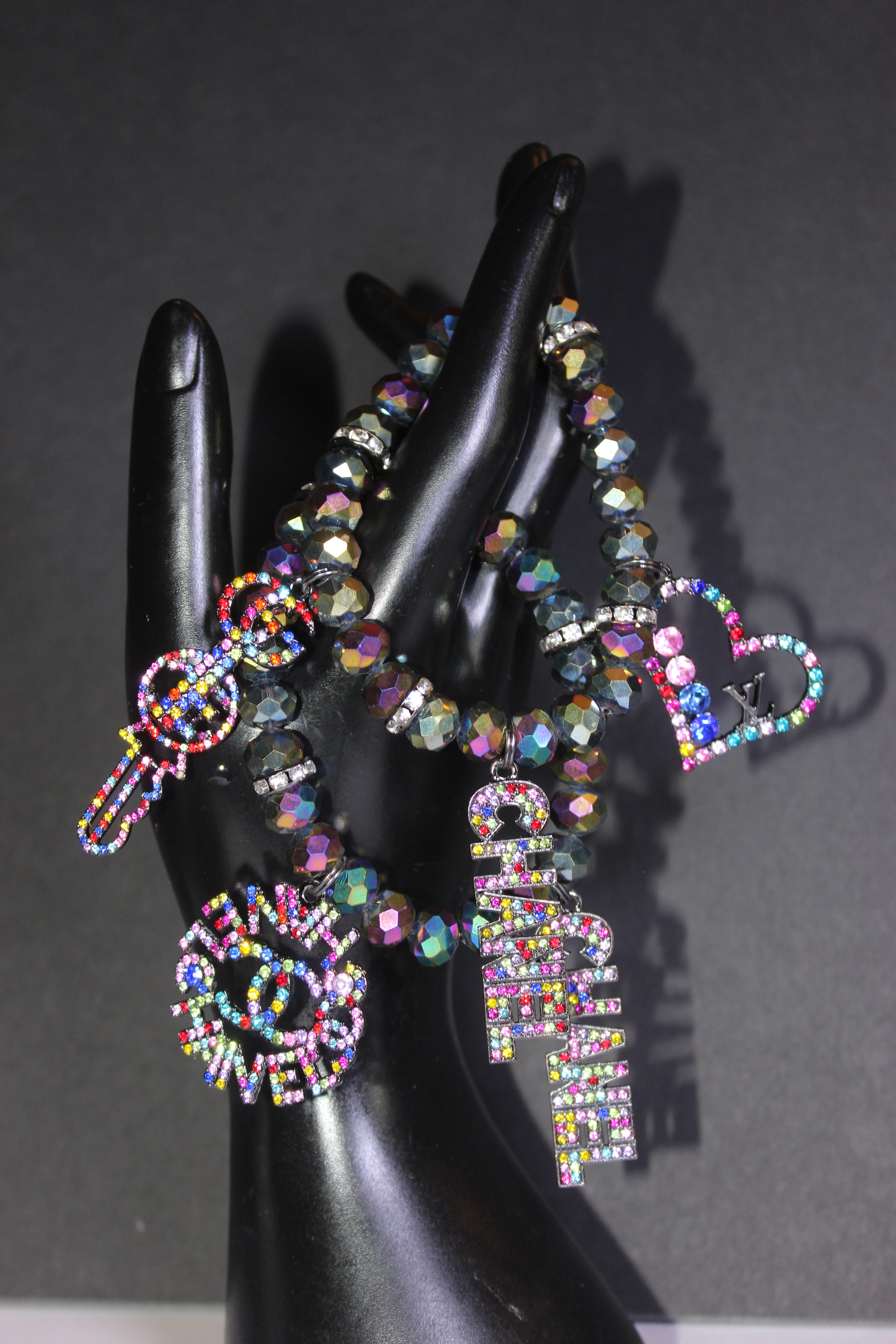 2 Piece Crystal Multicolored Charm Bracelet Set