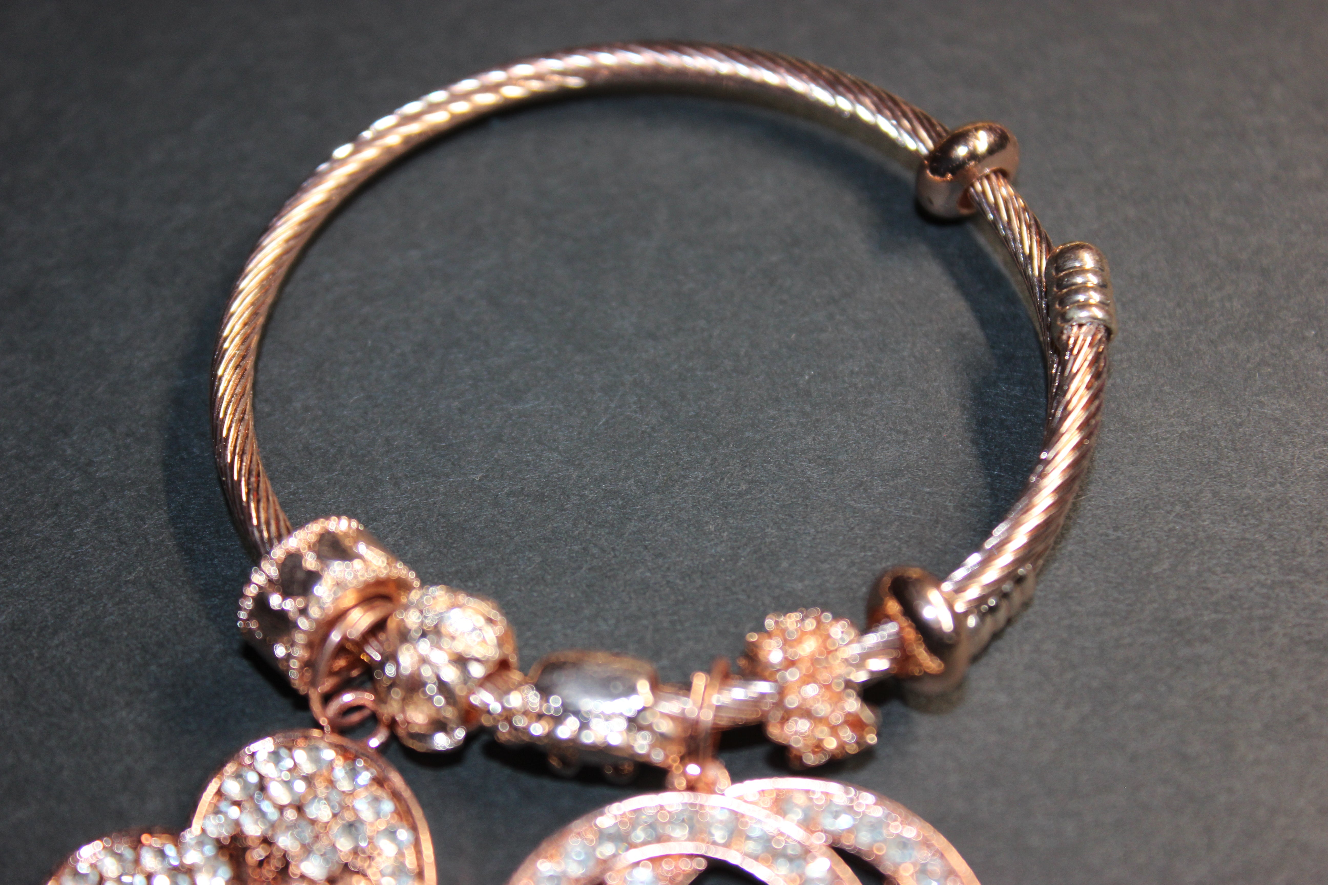 Rose Gold Charm Bangle Bracelet