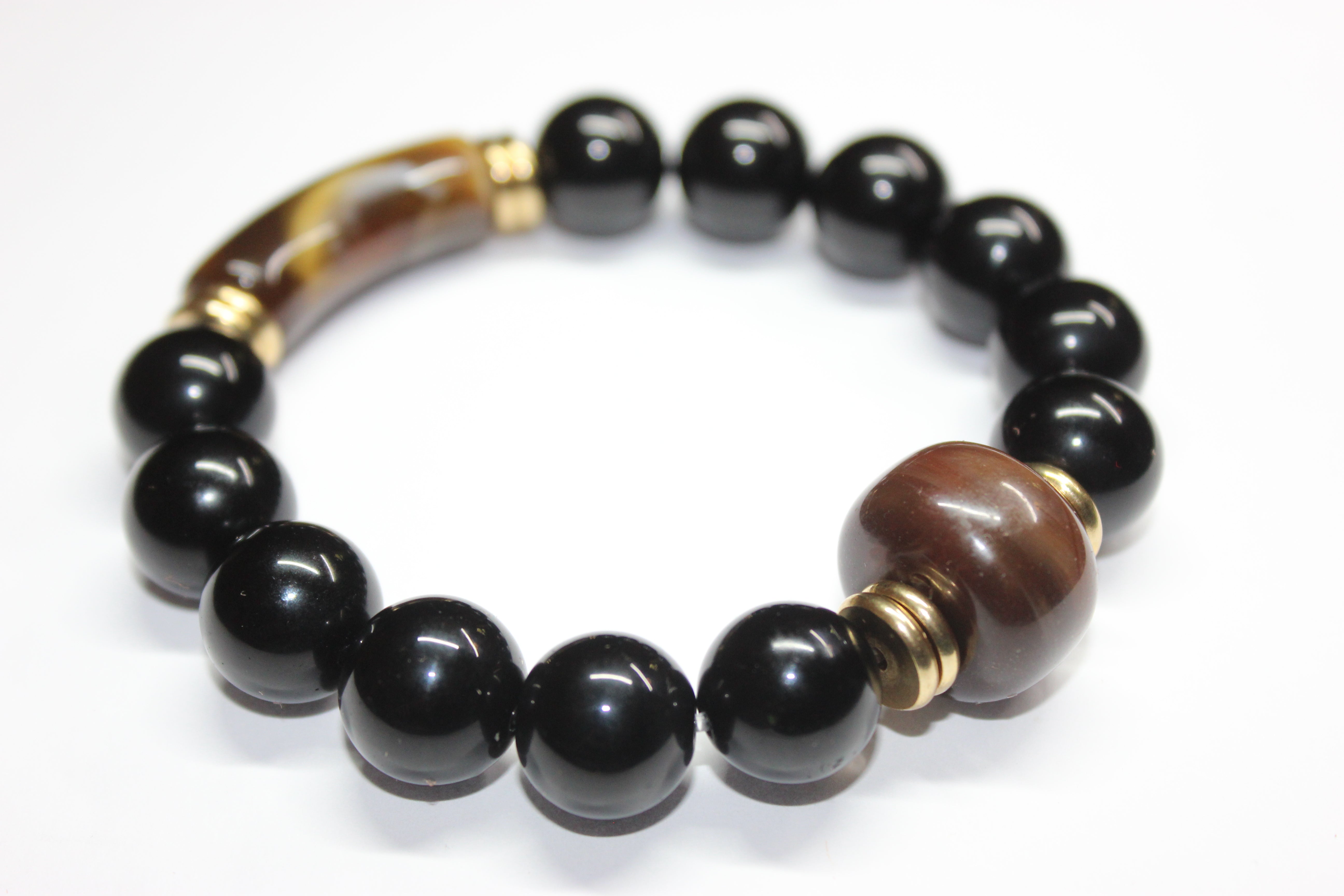 Black & Brown w/ Gold Beaded Bracelet