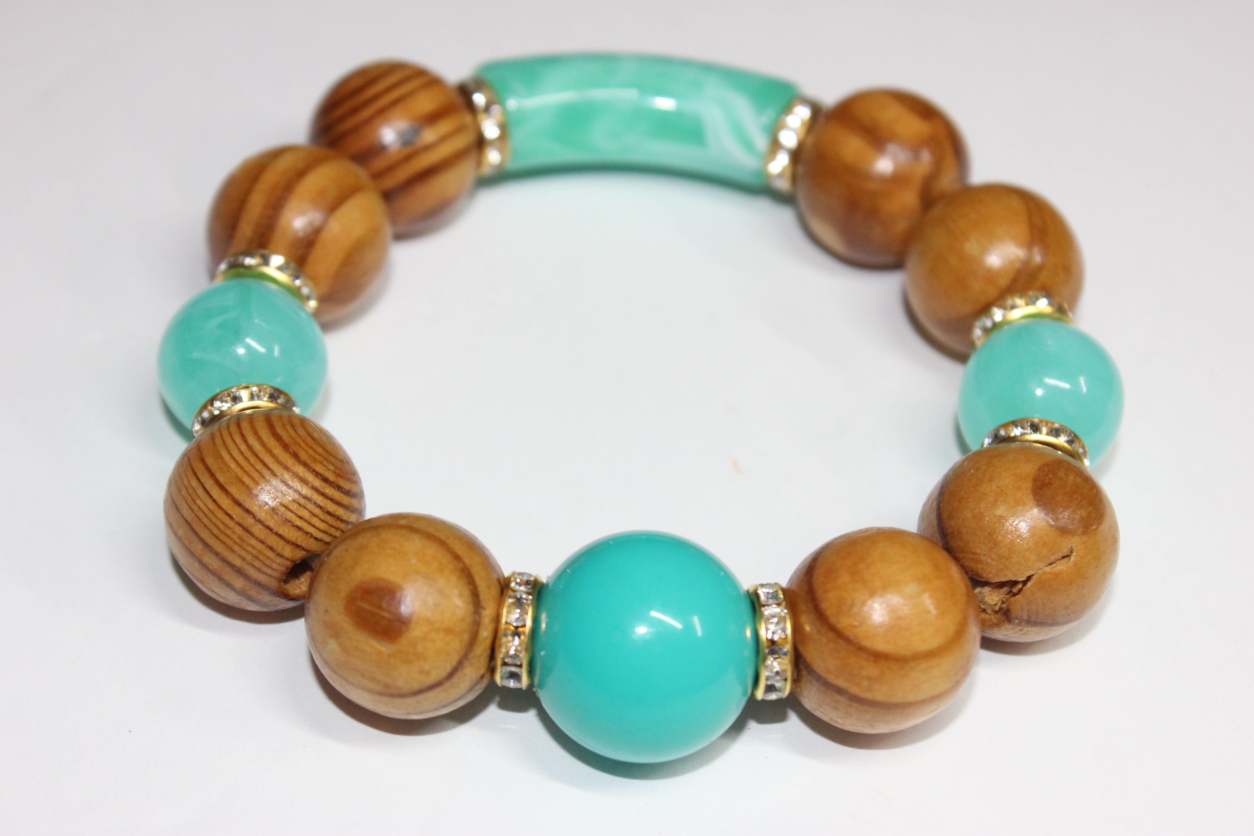 Wood Turquoise & Gold Bracelet