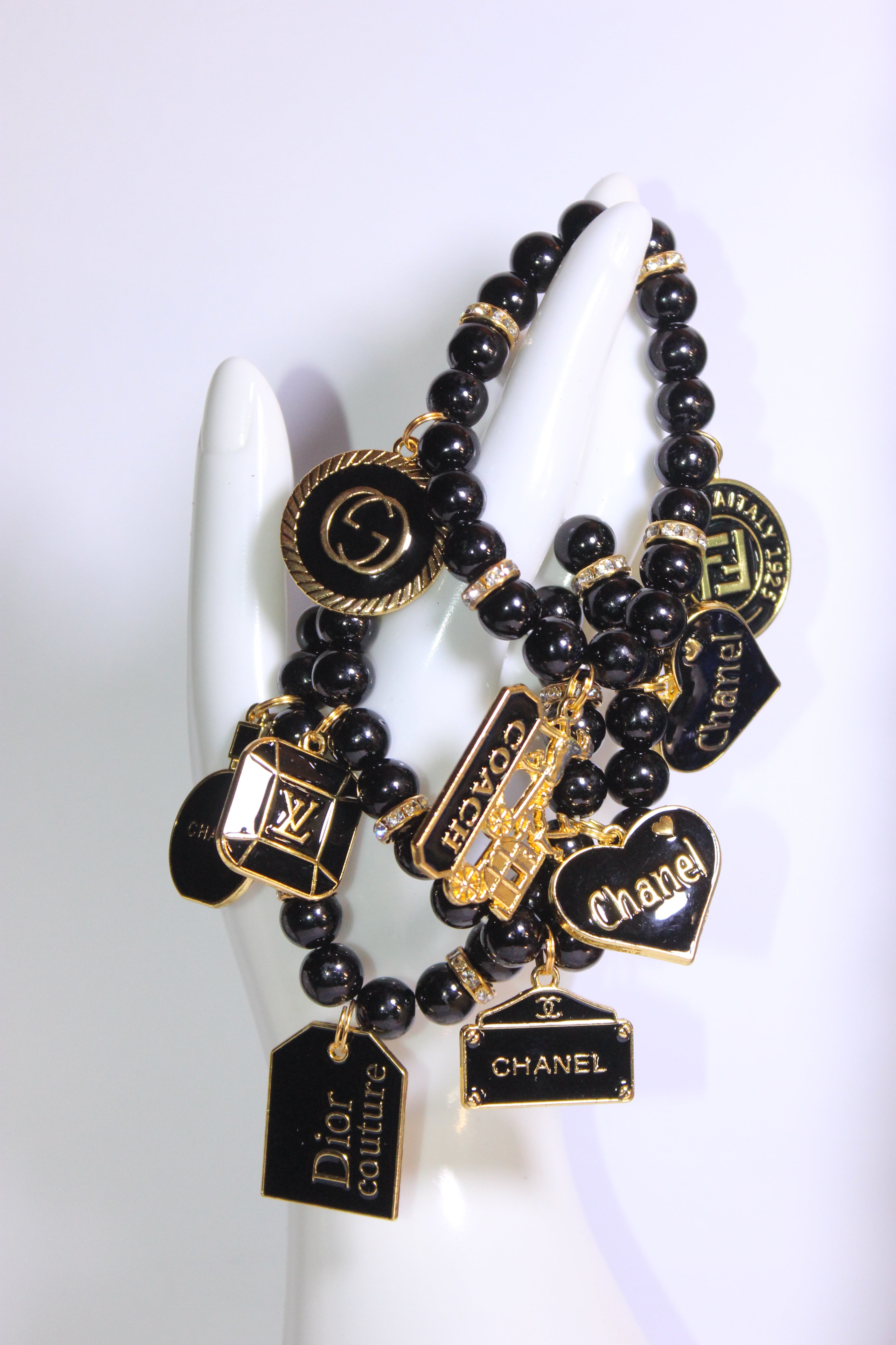 3 Piece Black & Gold Charm Bracelet Set