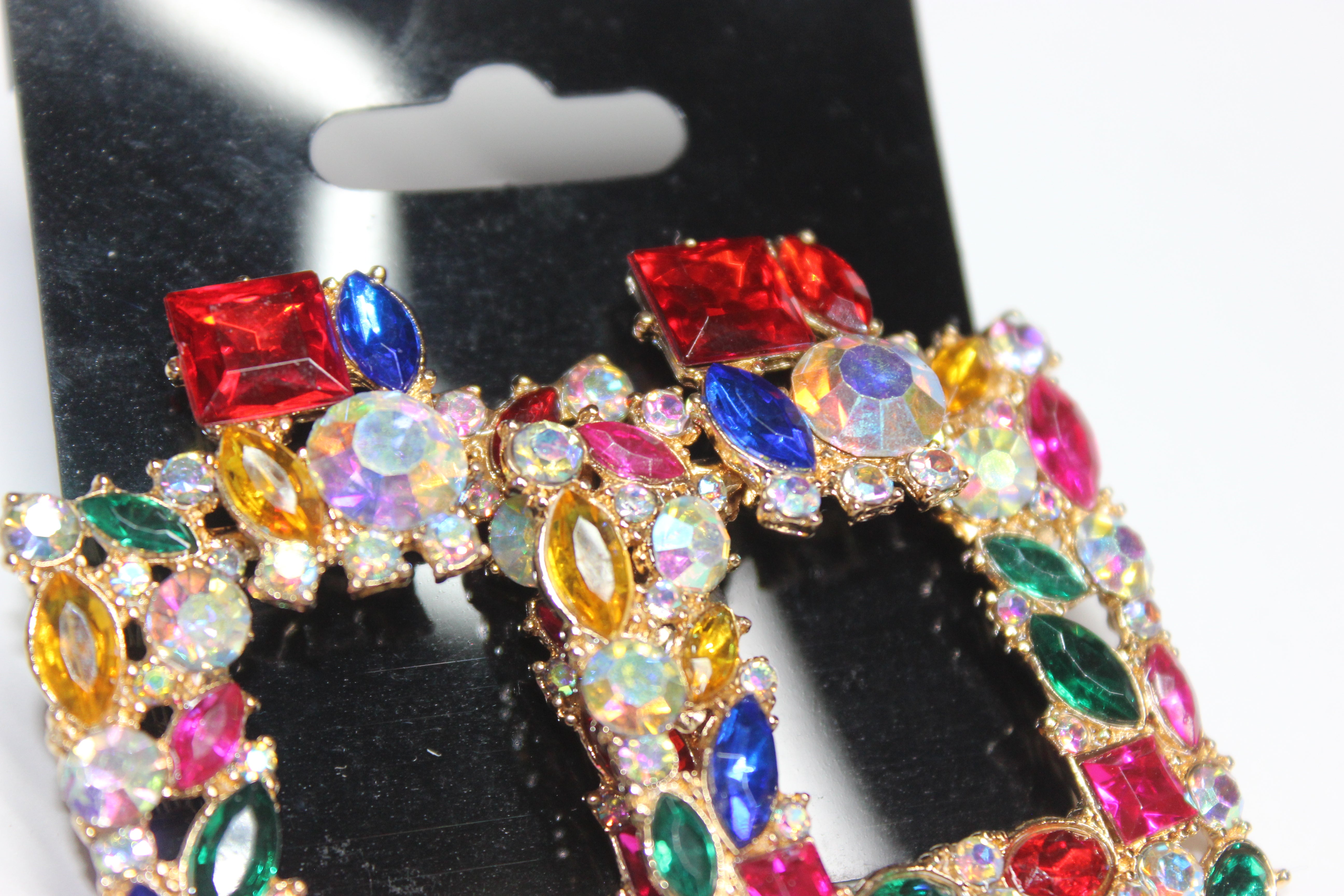 Multicolored Rhinestone & Gold Post Earrings