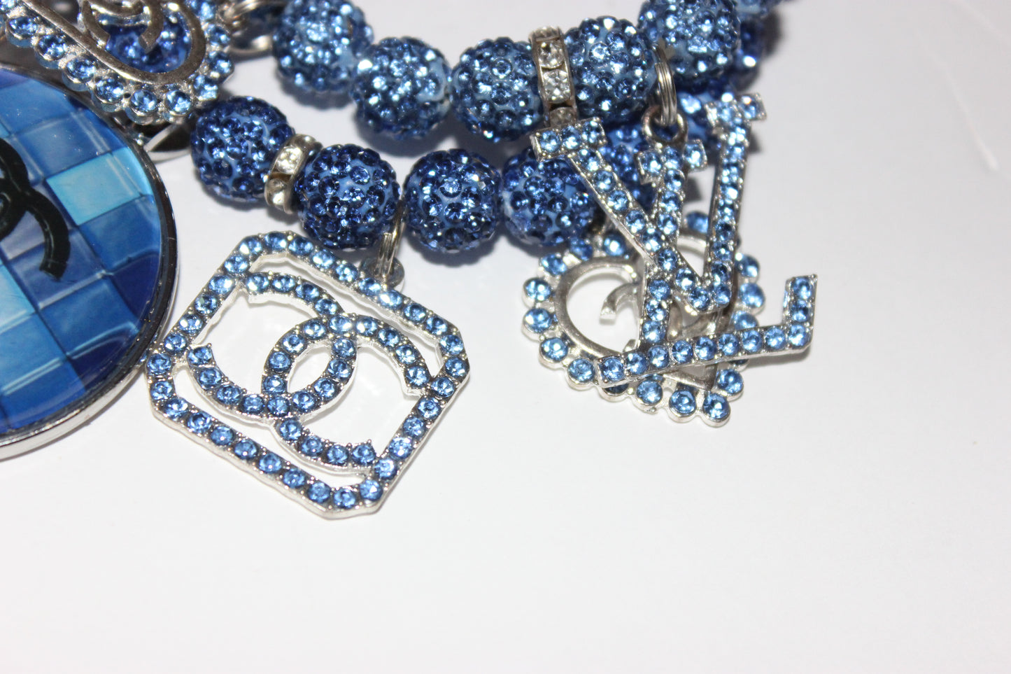 Light Blue 2 Piece Rhinestone Charm Bracelet Set