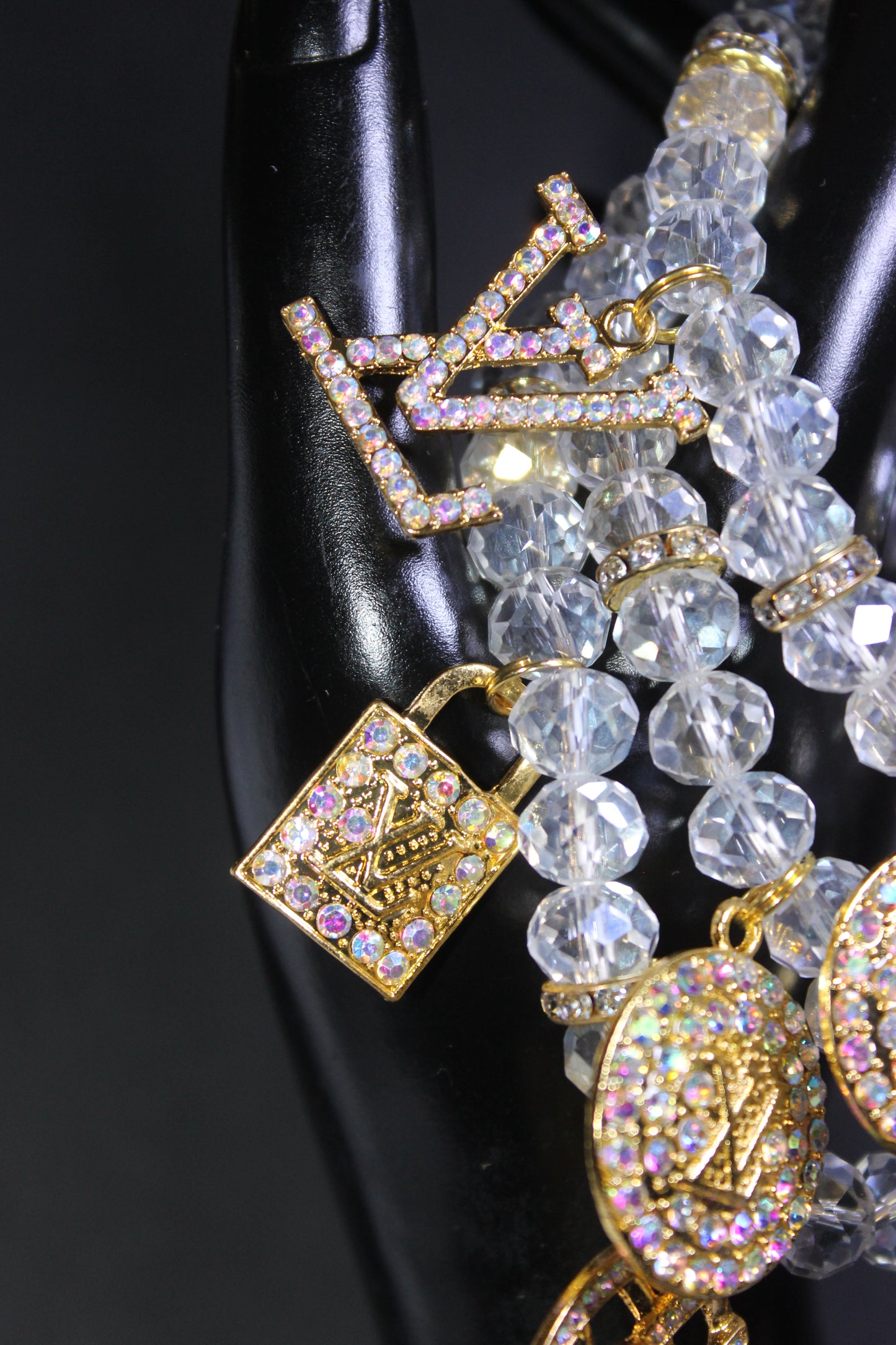 Iridescent & Gold 3 Piece Crystal Charm Bracelet Set