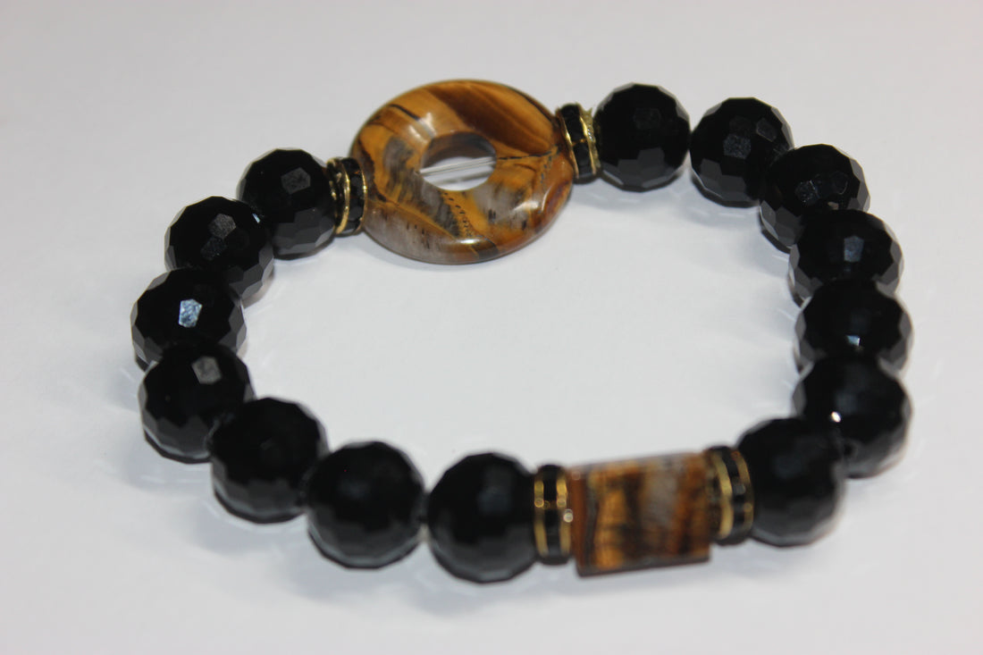Black Ice with Tiger Eye Gemstone Beaded Bracelet