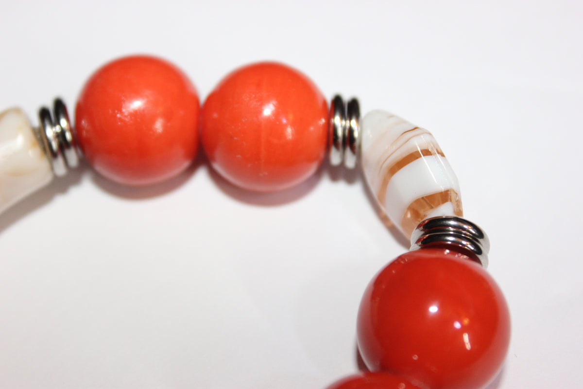 Orange & Beige Earth Tone Beaded Bracelet