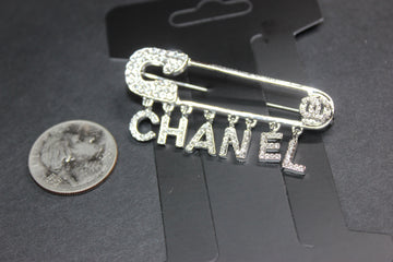 Silver Rhinestone Safety Pin Brooch