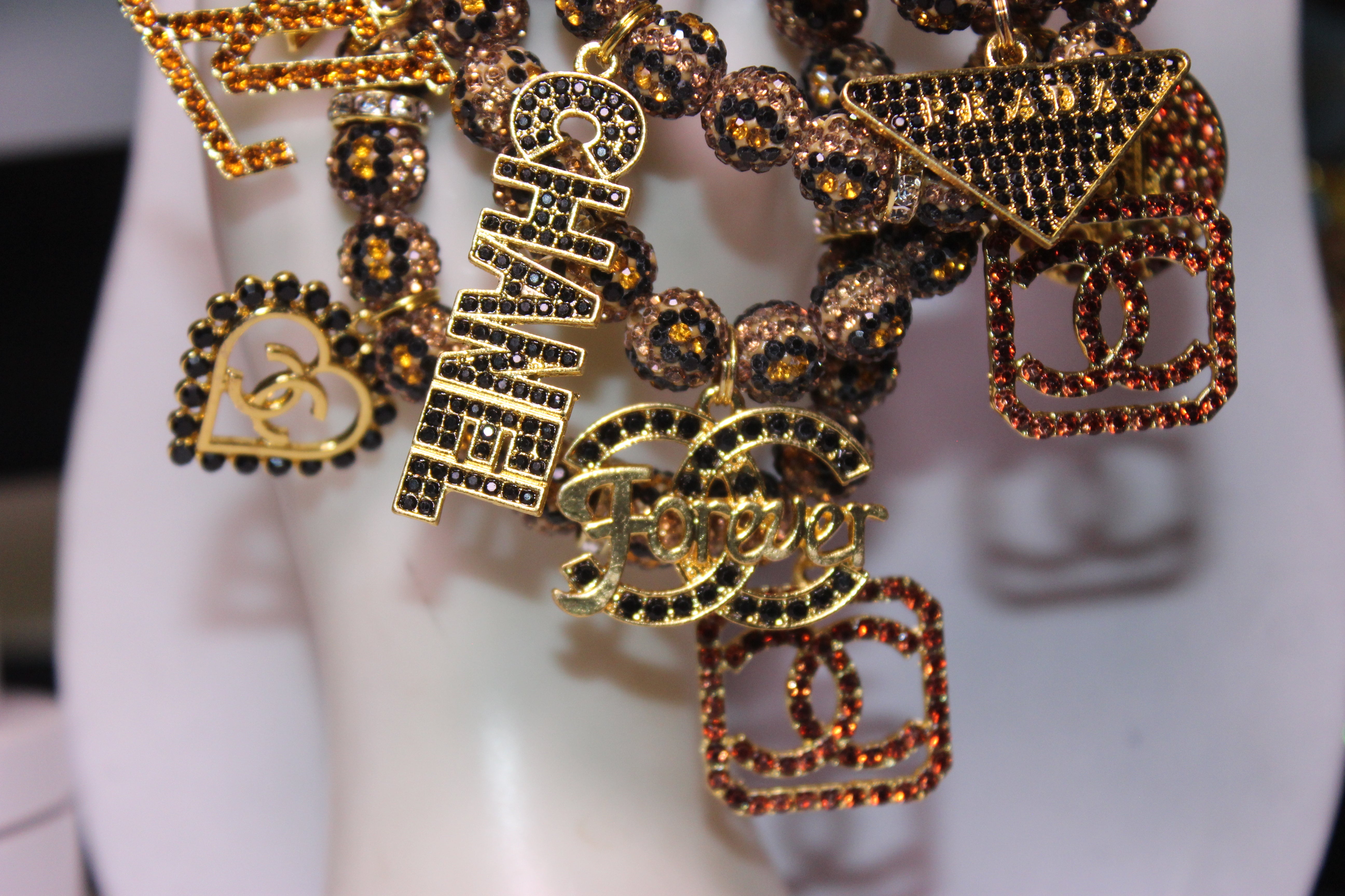 Animal Print 4 Piece Rhinestone Charm Bracelet Set Black/Brown/Gold/Topaz