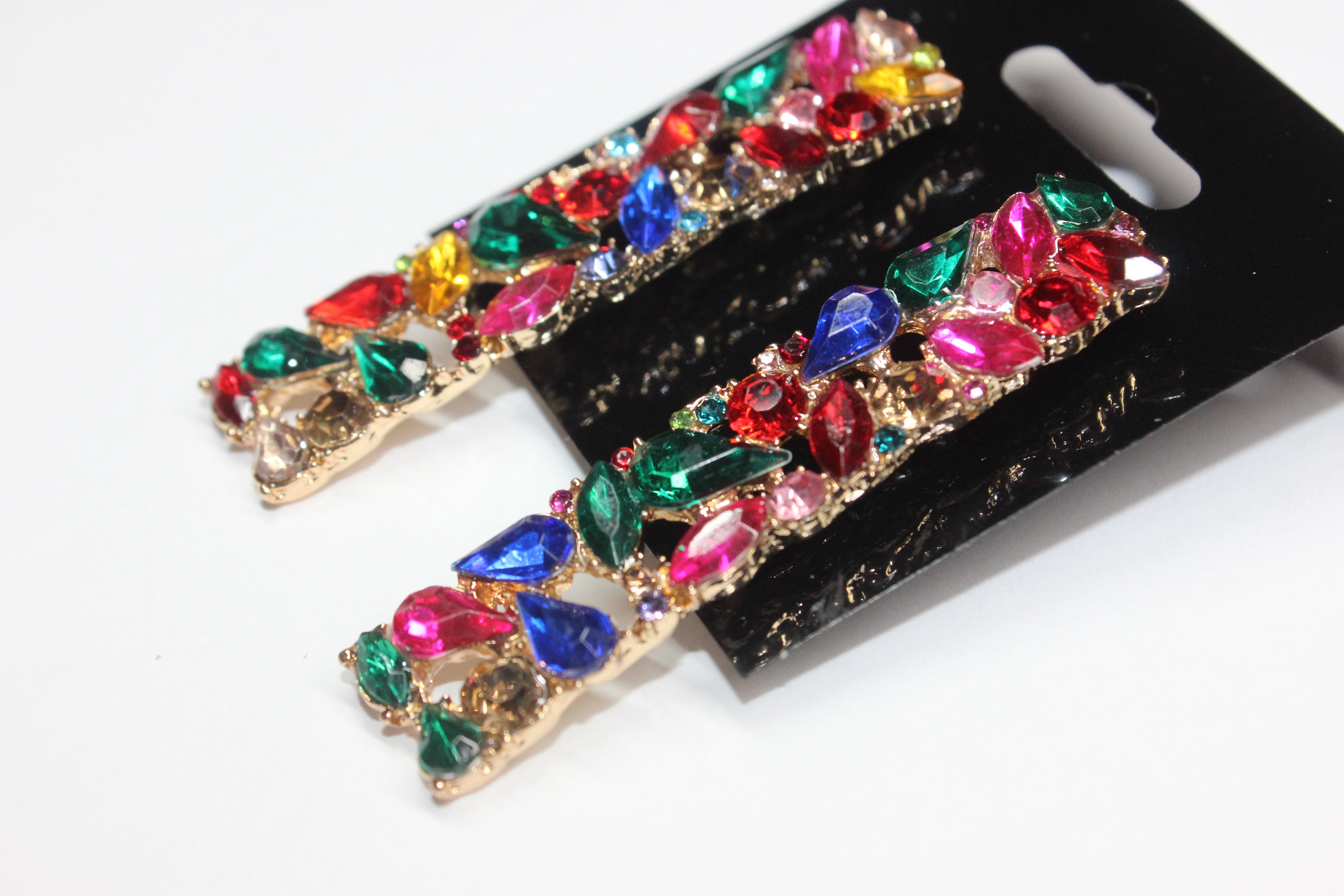Rhinestone Multicolored & Gold Post Earrings