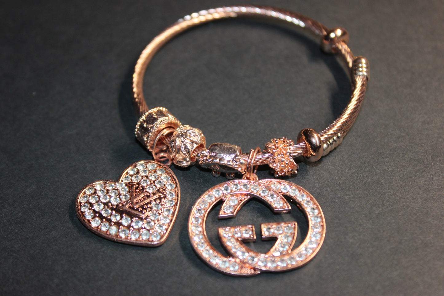 Rose Gold Charm Bangle Bracelet