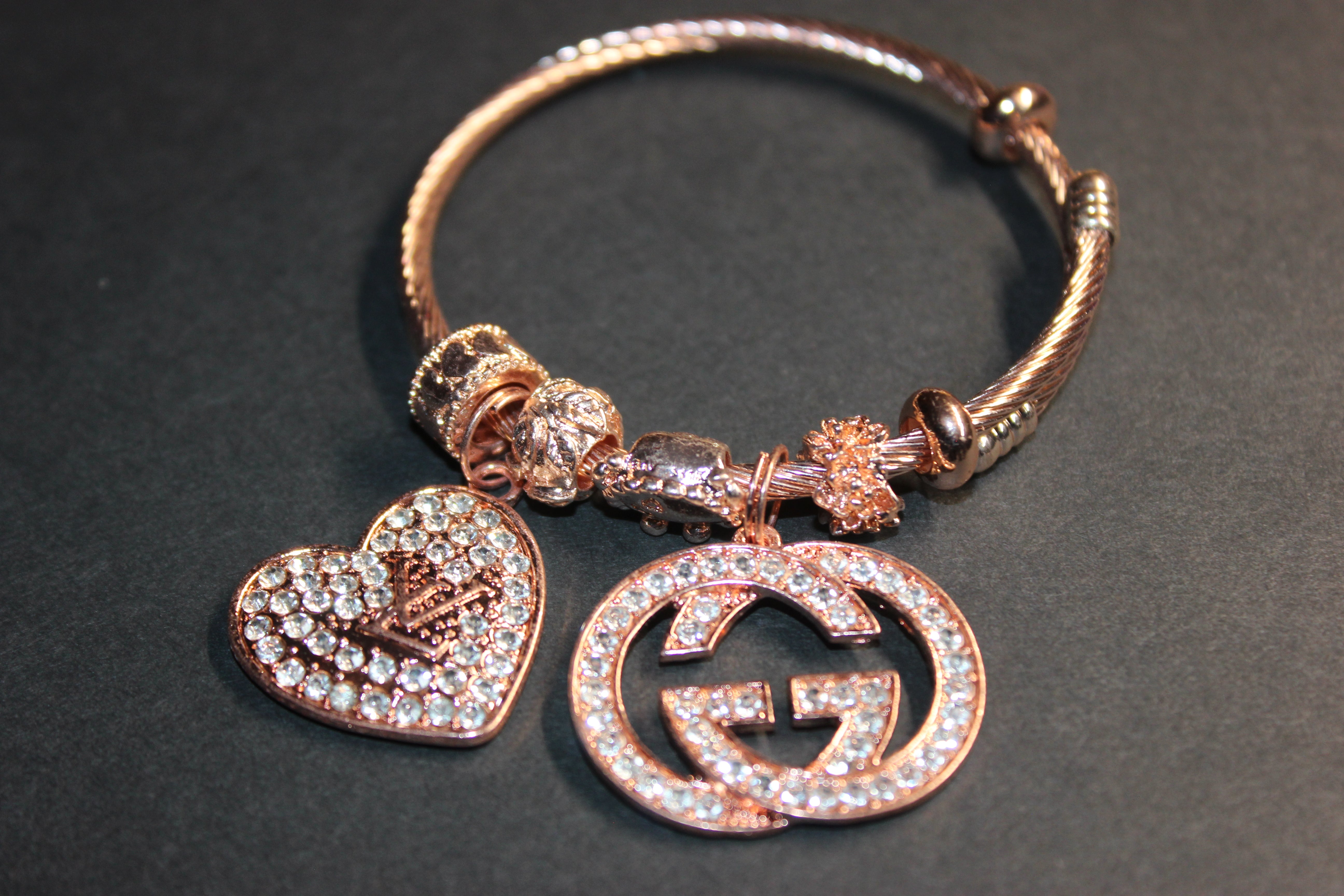Rose Gold Charm Bangle Bracelet