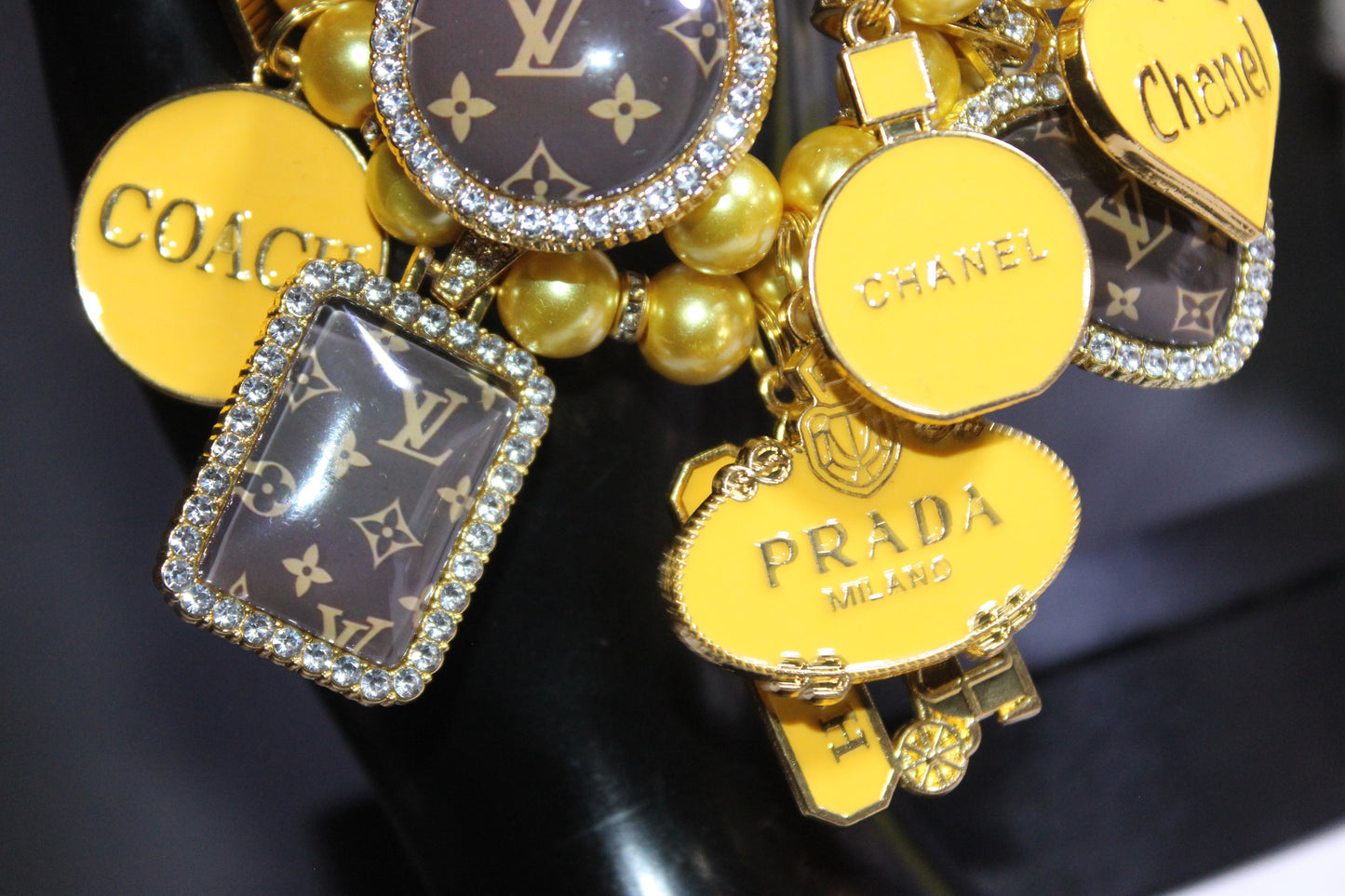 3 Piece Yellow & Gold Pearl Luxury Charm Bracelet Set
