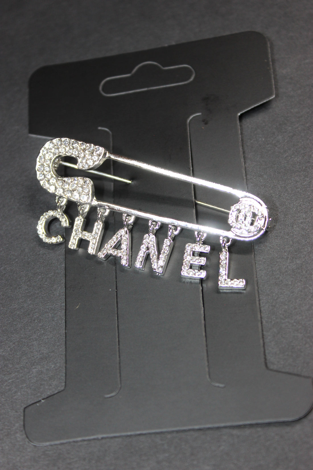 Silver Rhinestone Safety Pin Brooch