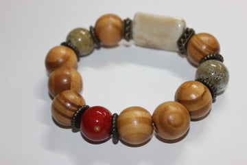 💪🏽MENSWEAR💪🏽 Earth-tone Wood & Ceramic Beaded Bracelet