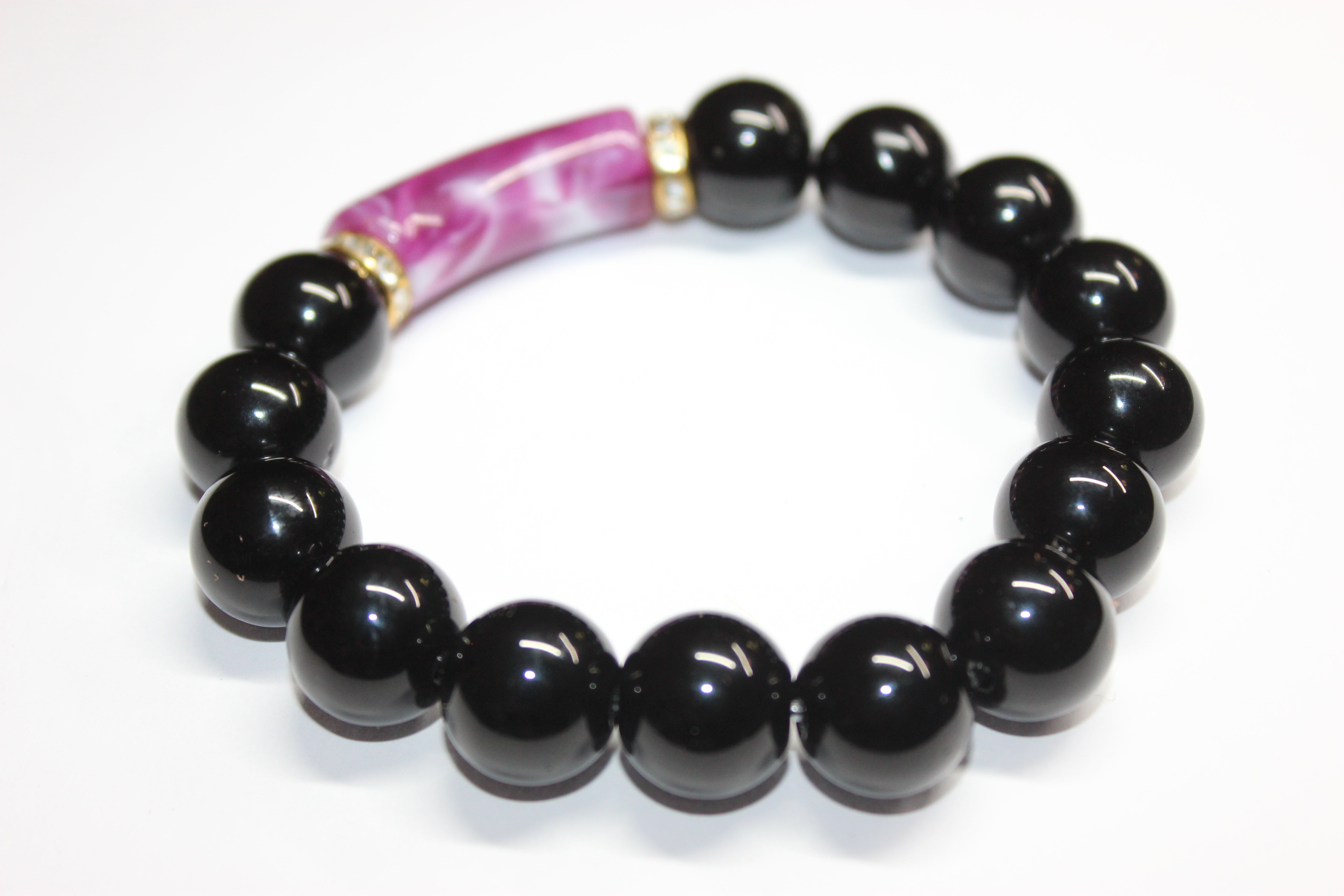Black Purple & Gold Beaded Bracelet