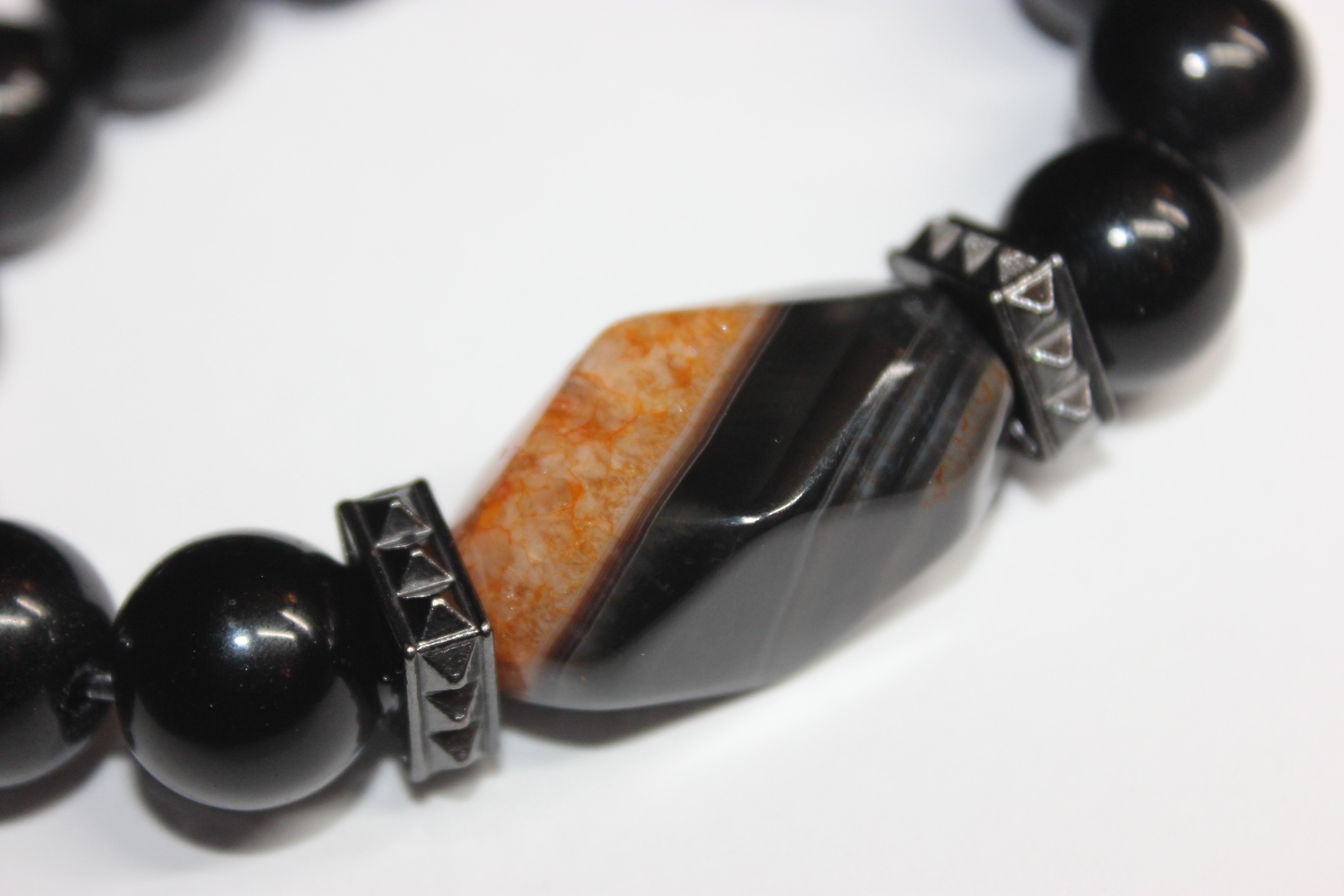 💪🏾Menswear💪🏾 Orange Stone & Black Beaded Bracelet
