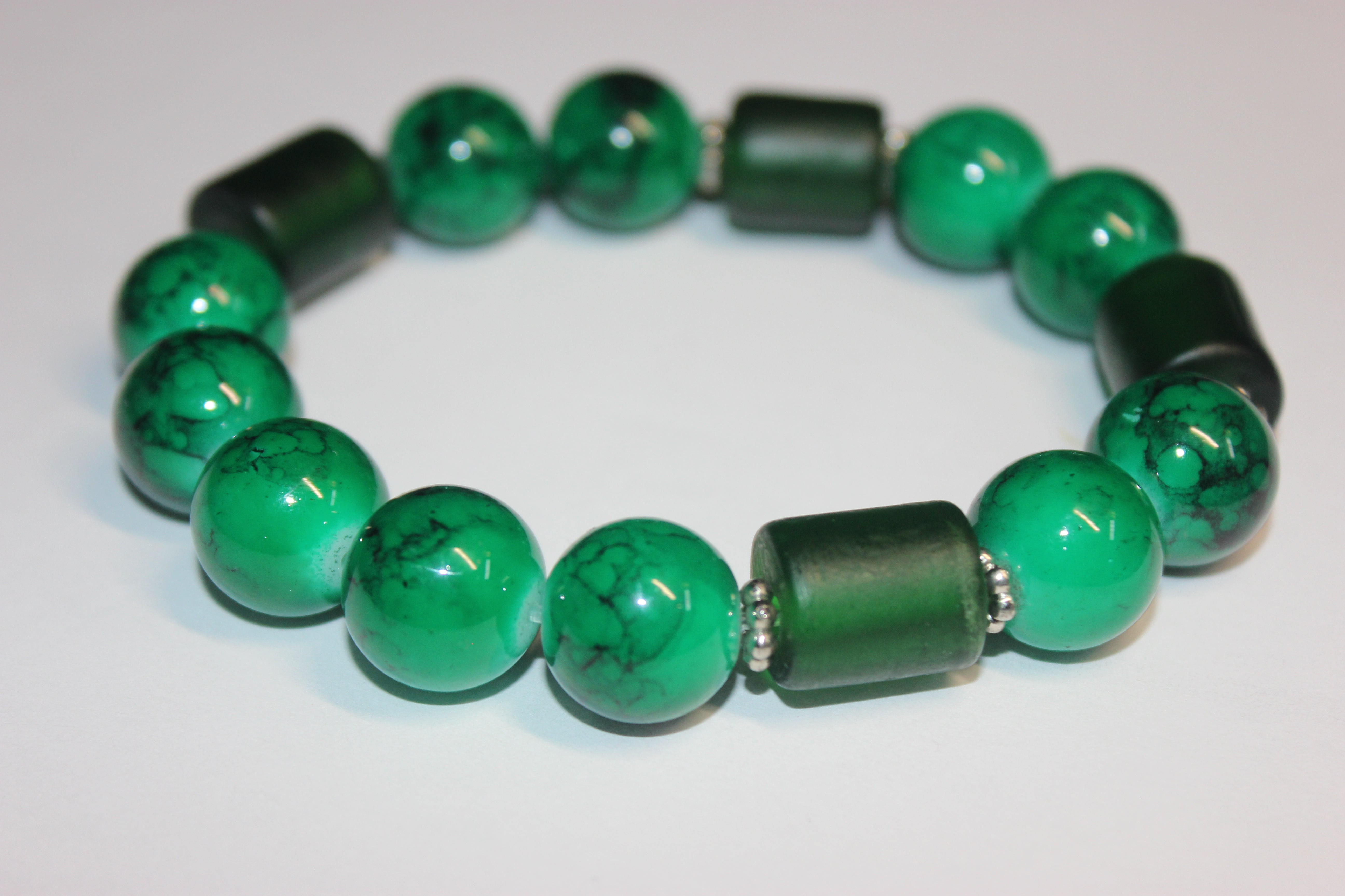 Shades Of Green w/ Silver BOBCAT Beaded Bracelet