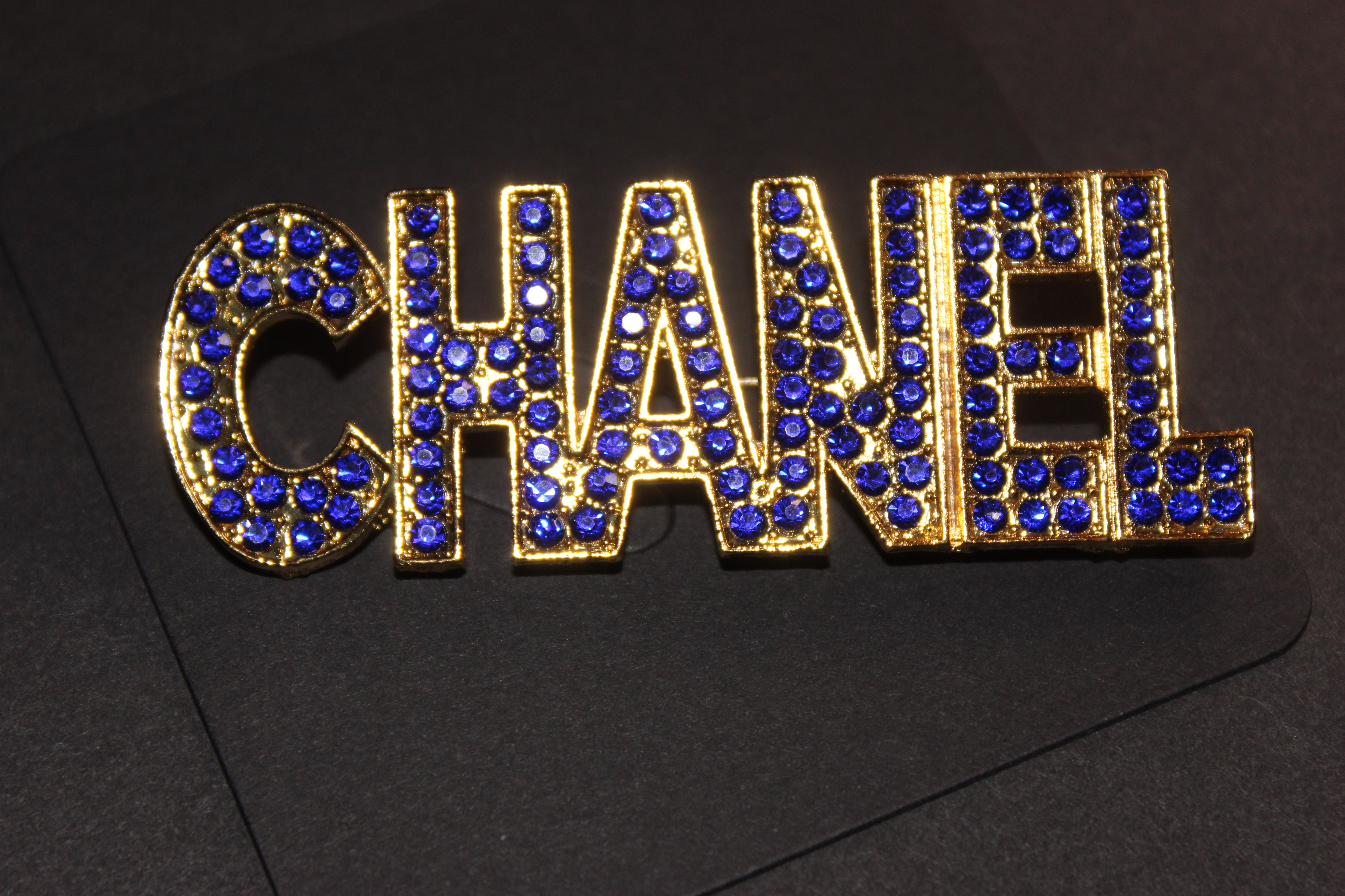 Blue & Gold Rhinestone Brooch Pin