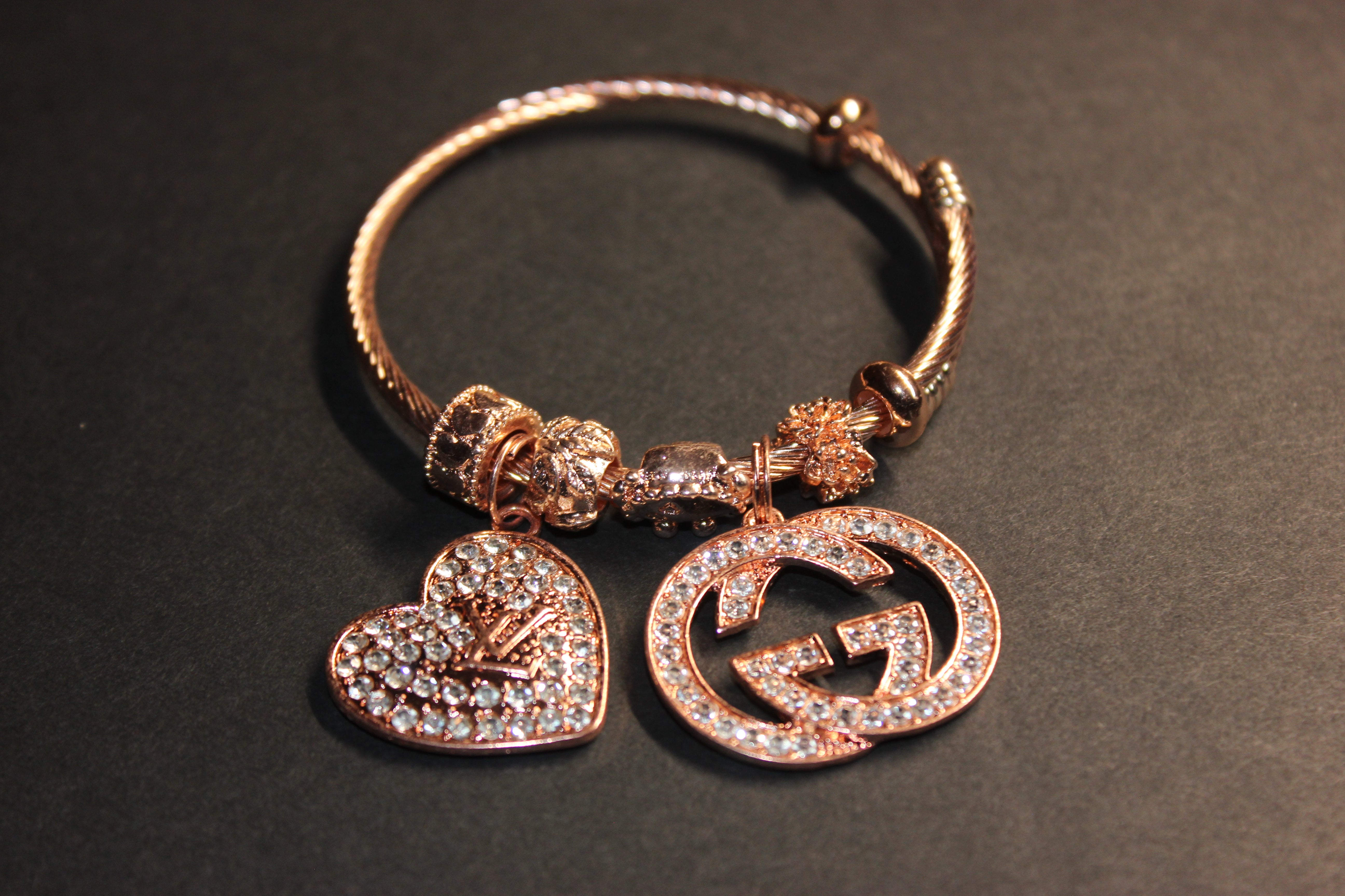 Rose Gold Charm Bangle Bracelet