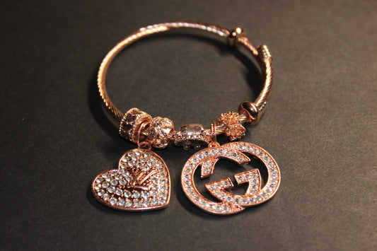 Rose Gold Charm Bangle Bracelet