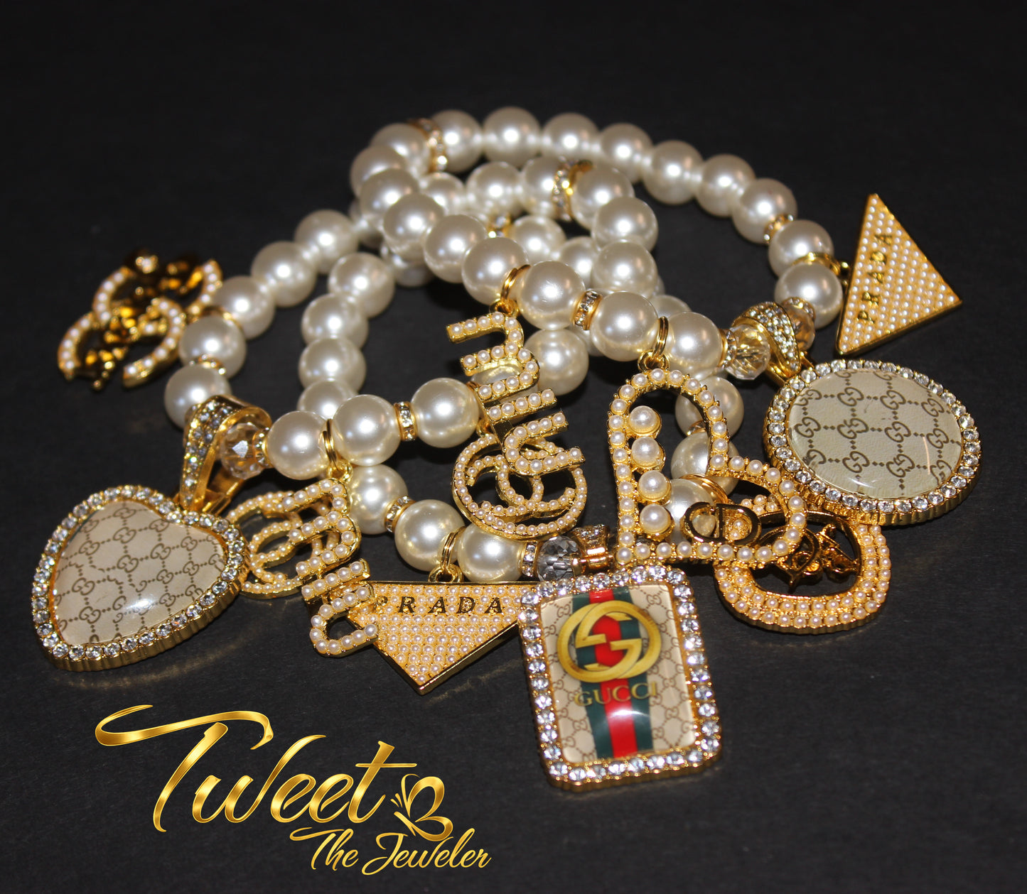 3 Piece Luxury Pearl & Gold Charm Bracelet Set