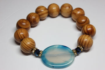 Blue & Brown Wood Beaded Bracelet