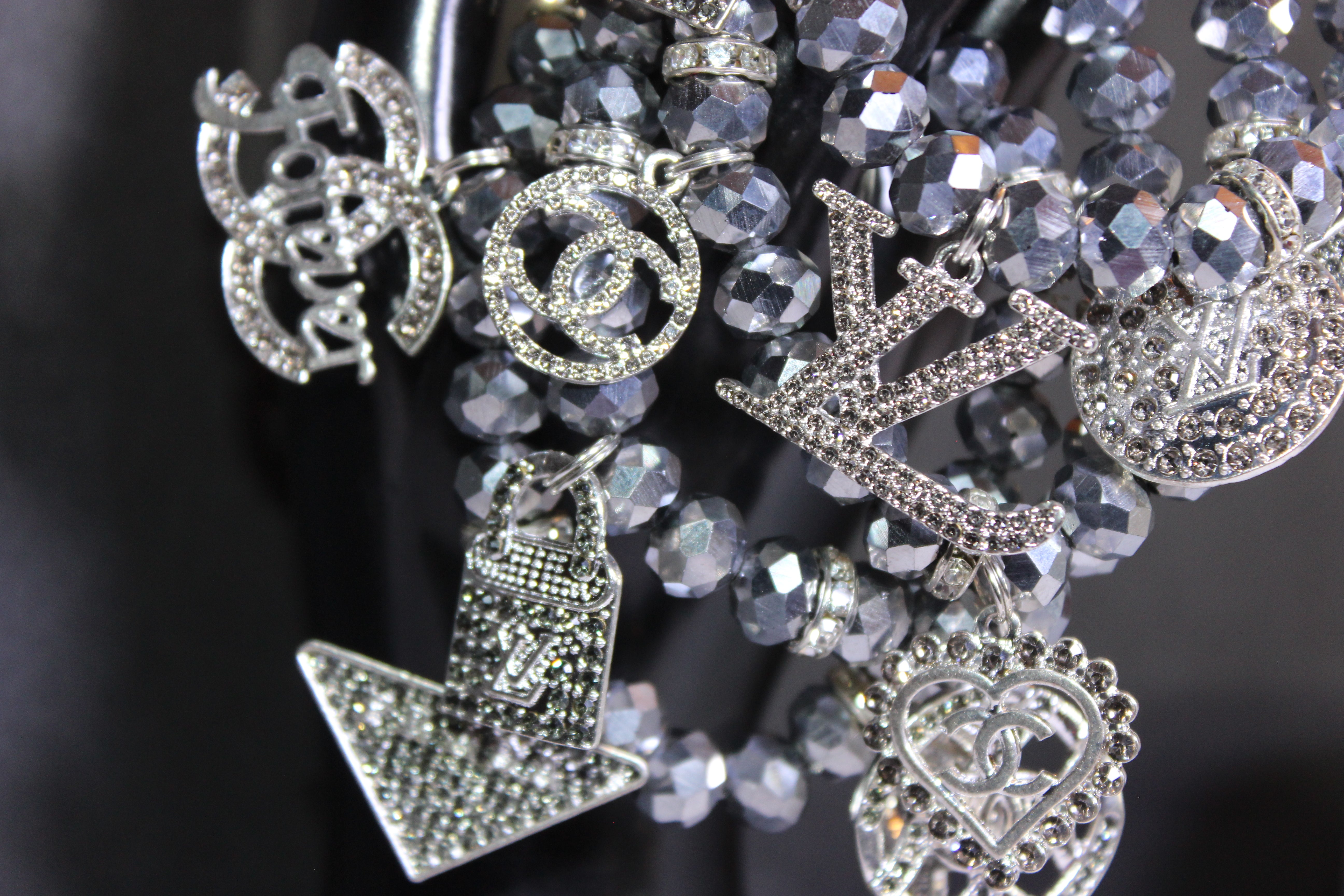 4 Piece Silver Crystal Charm Bracelet Set