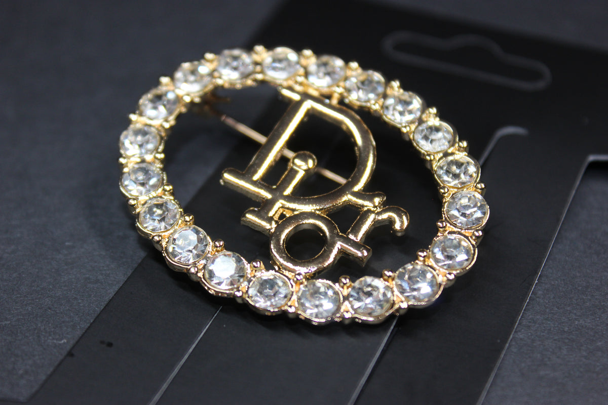 Gold Rhinestone Oval Style Brooch Pin