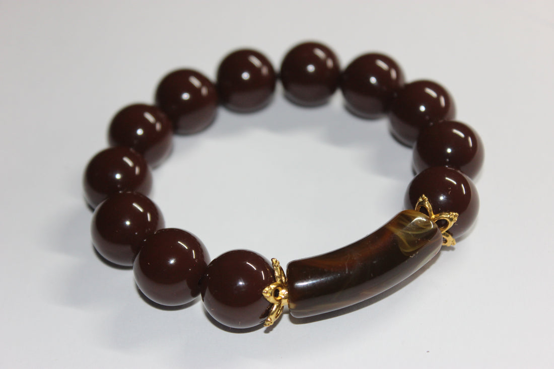 Chocolate Brown w/ Gold Beaded Bracelet
